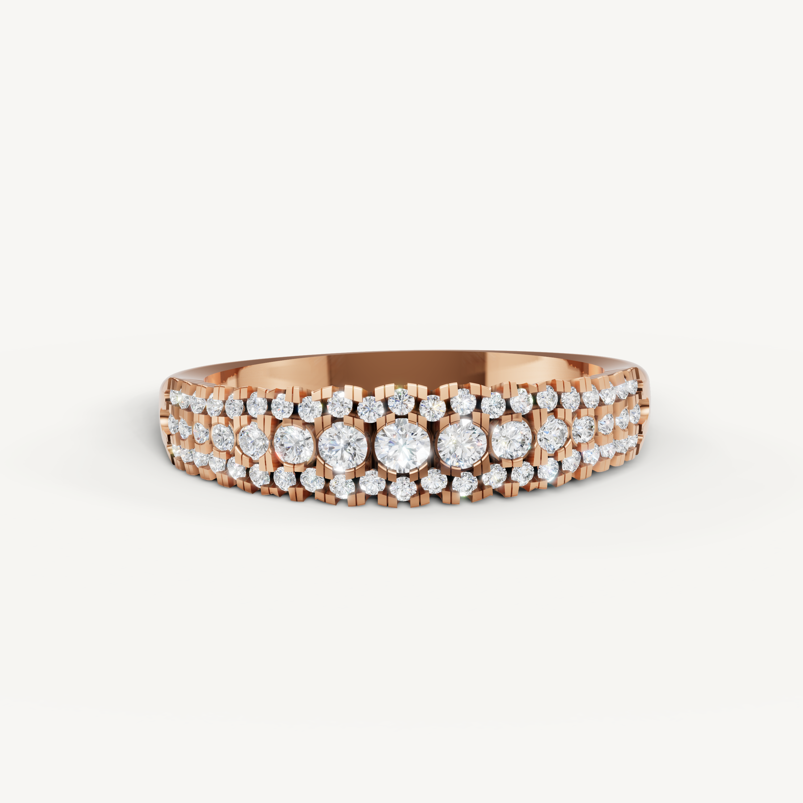 Raul Diamonds rose gold diamond wedding band with multi row pavé diamond setting