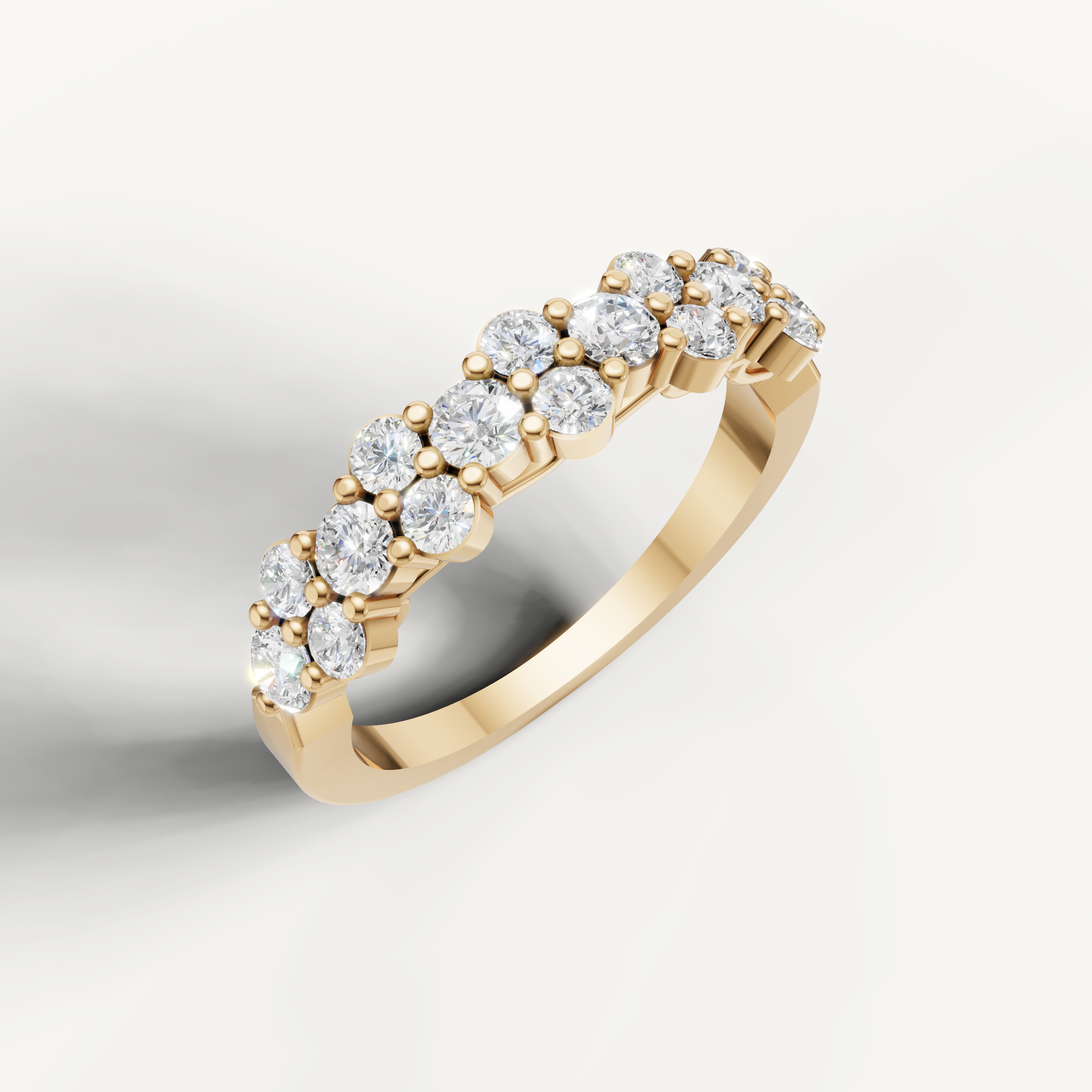 Elegant yellow gold diamond wedding ring by Raul Diamonds with vintage floral detailing