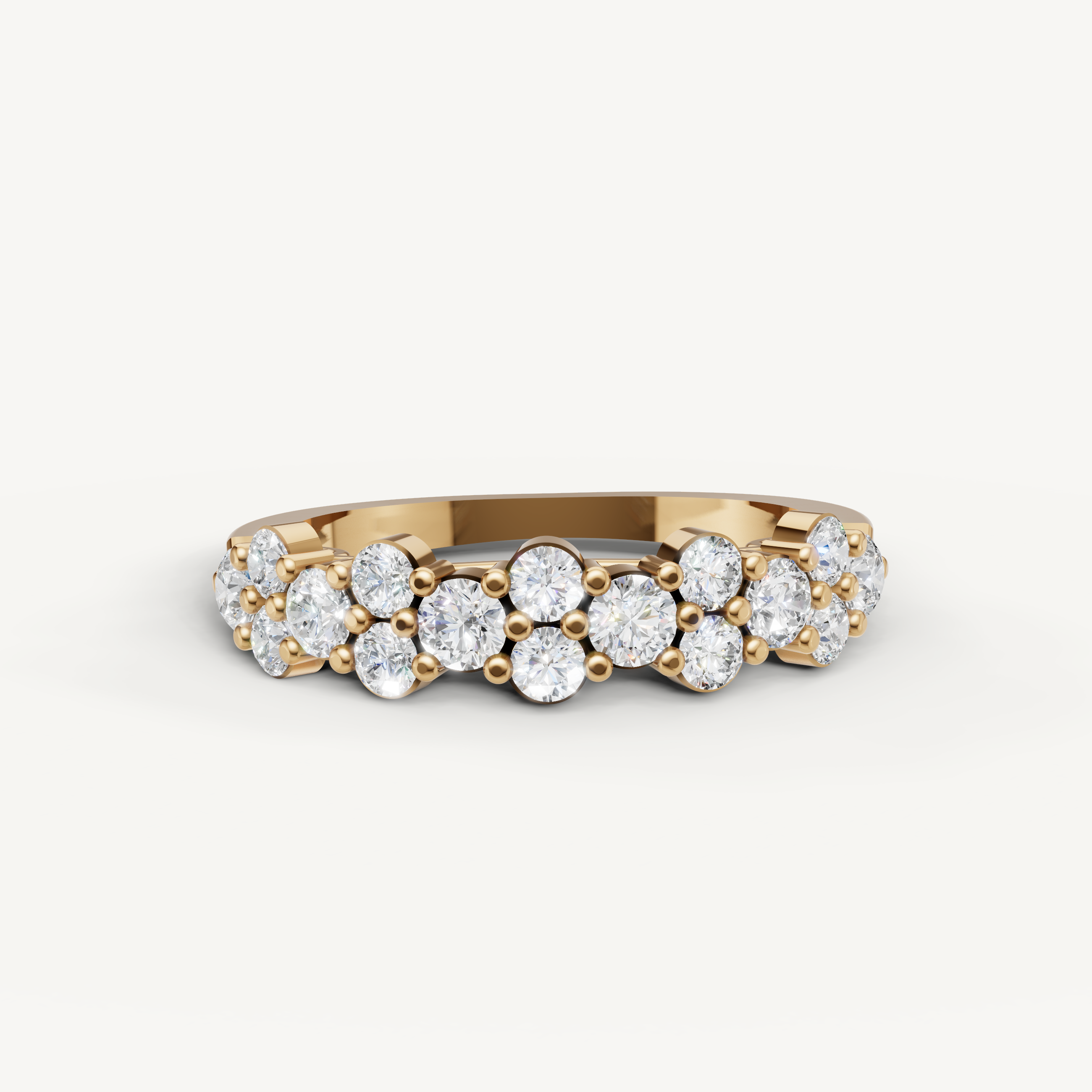 Raul Diamonds yellow gold floral diamond wedding band with round brilliant cluster design