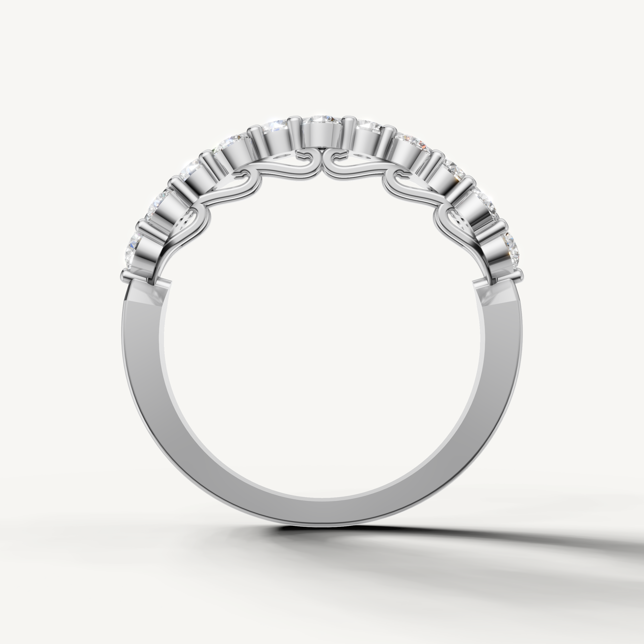 Contemporary white gold floral inspired diamond wedding band by Raul Diamonds