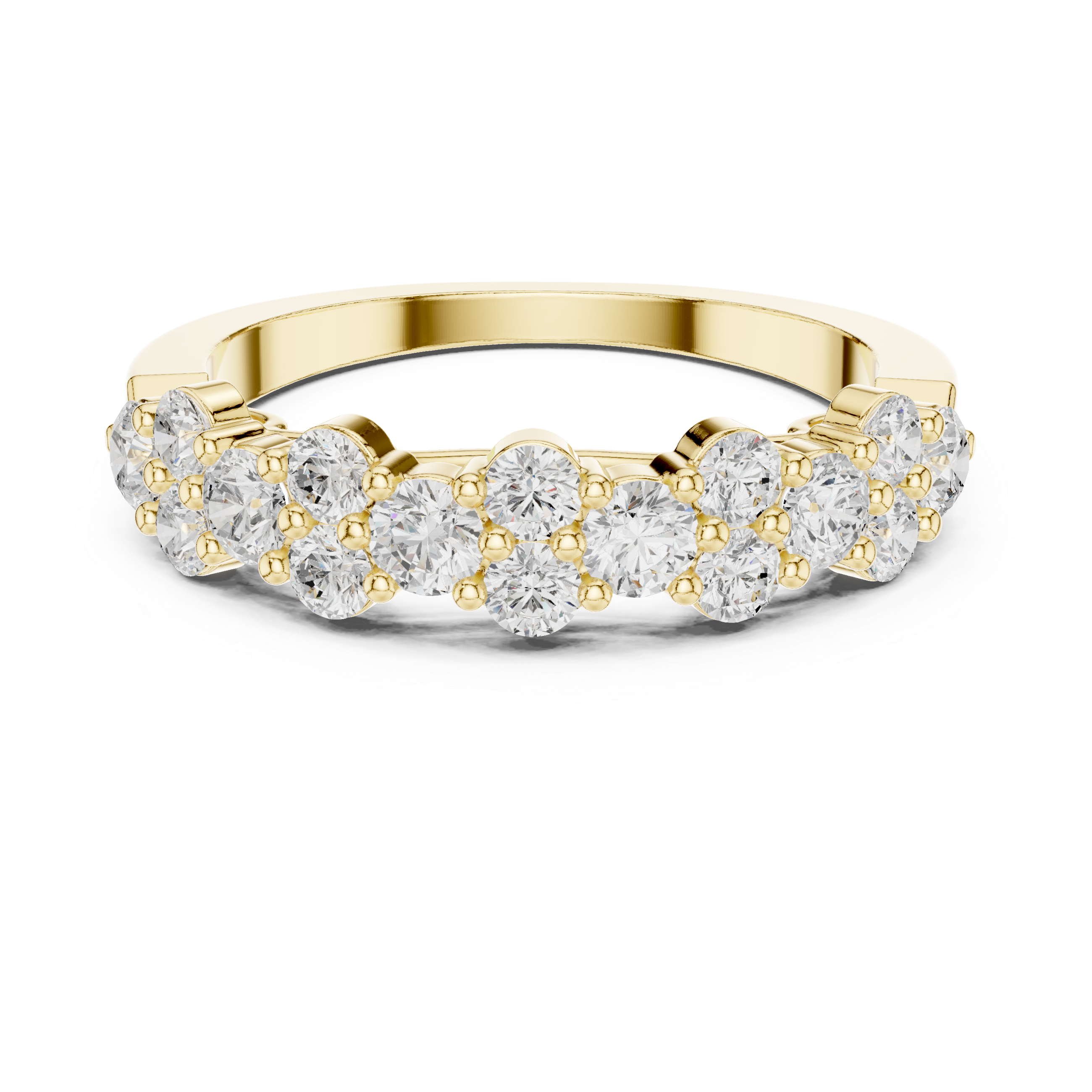 14K Gold Double Row Round Lab Grown Diamond Wedding Band