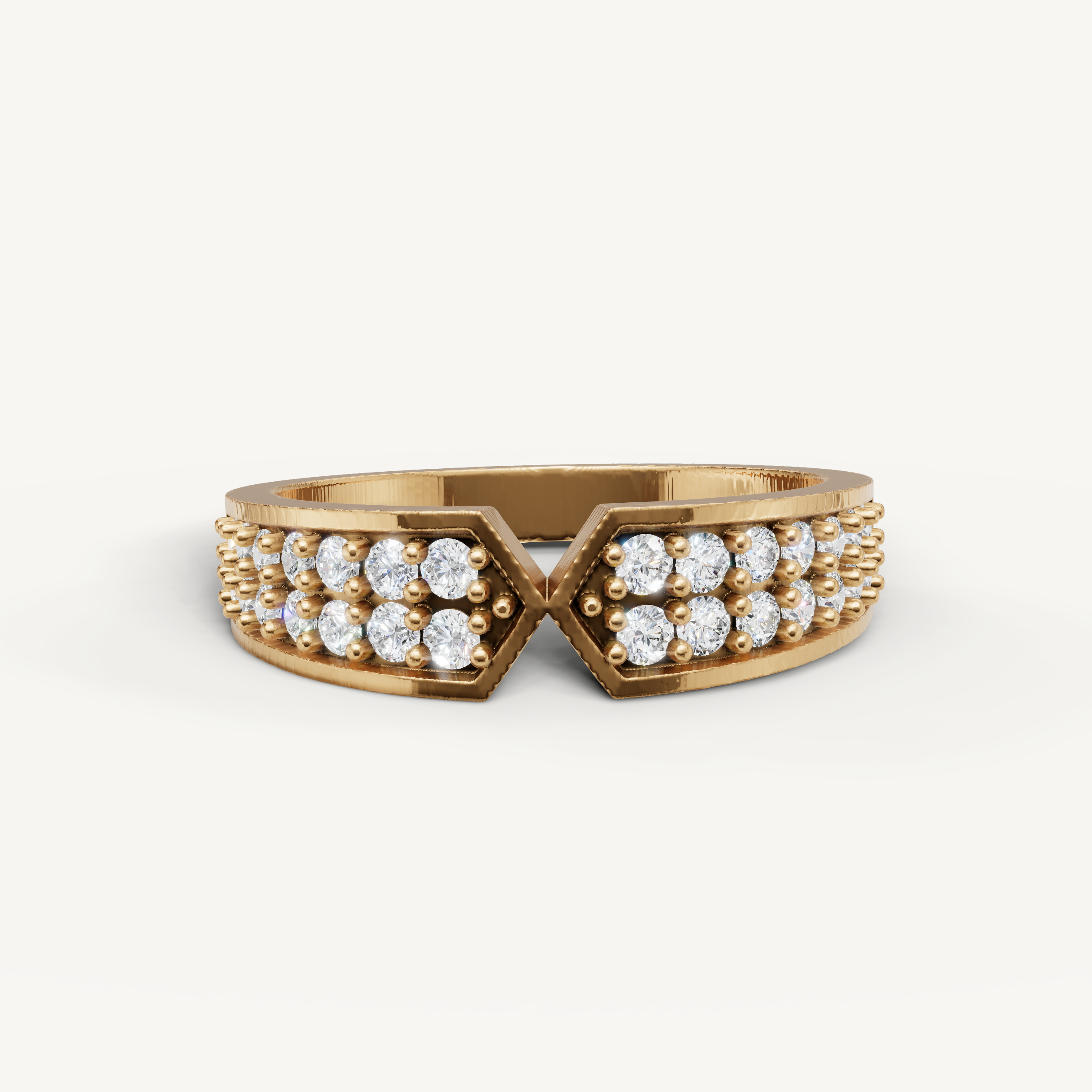 Raul Diamonds yellow gold diamond wedding band with geometric V shaped pavé design