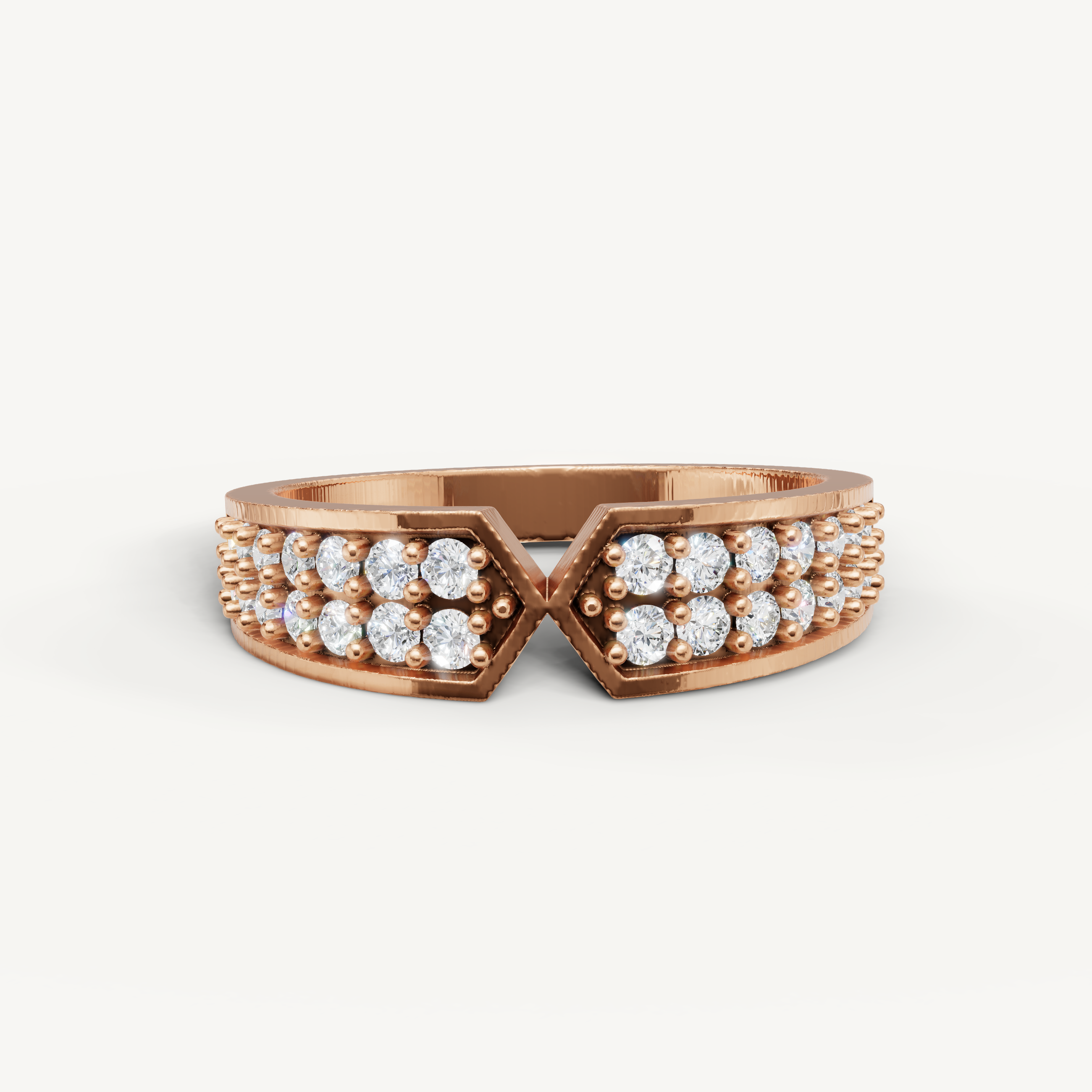 Raul Diamonds rose gold geometric diamond wedding band with pavé round diamonds