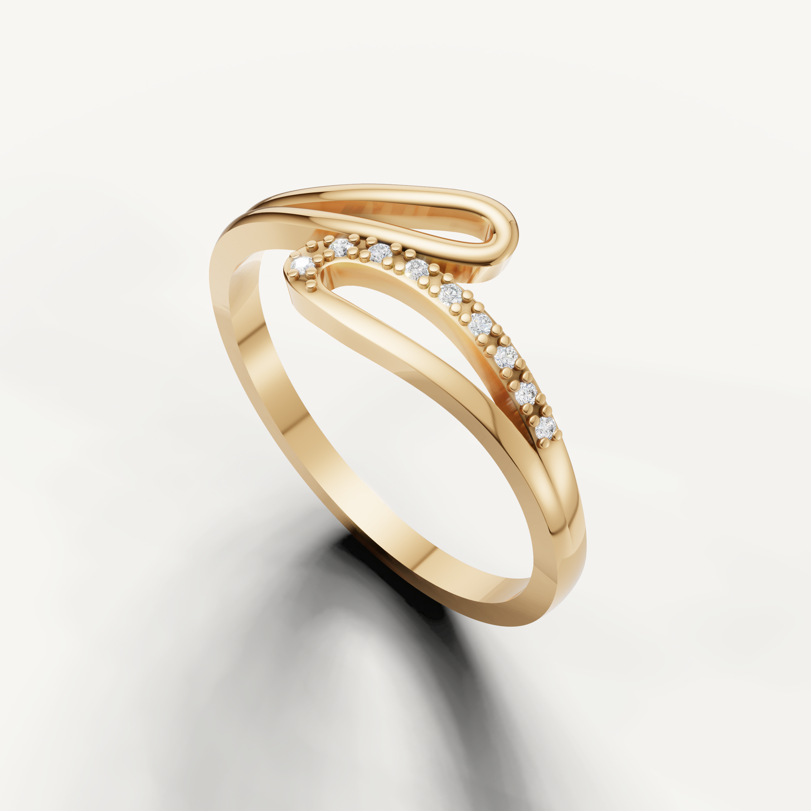 Luxury yellow gold contemporary wedding band with round diamonds from Raul Diamonds