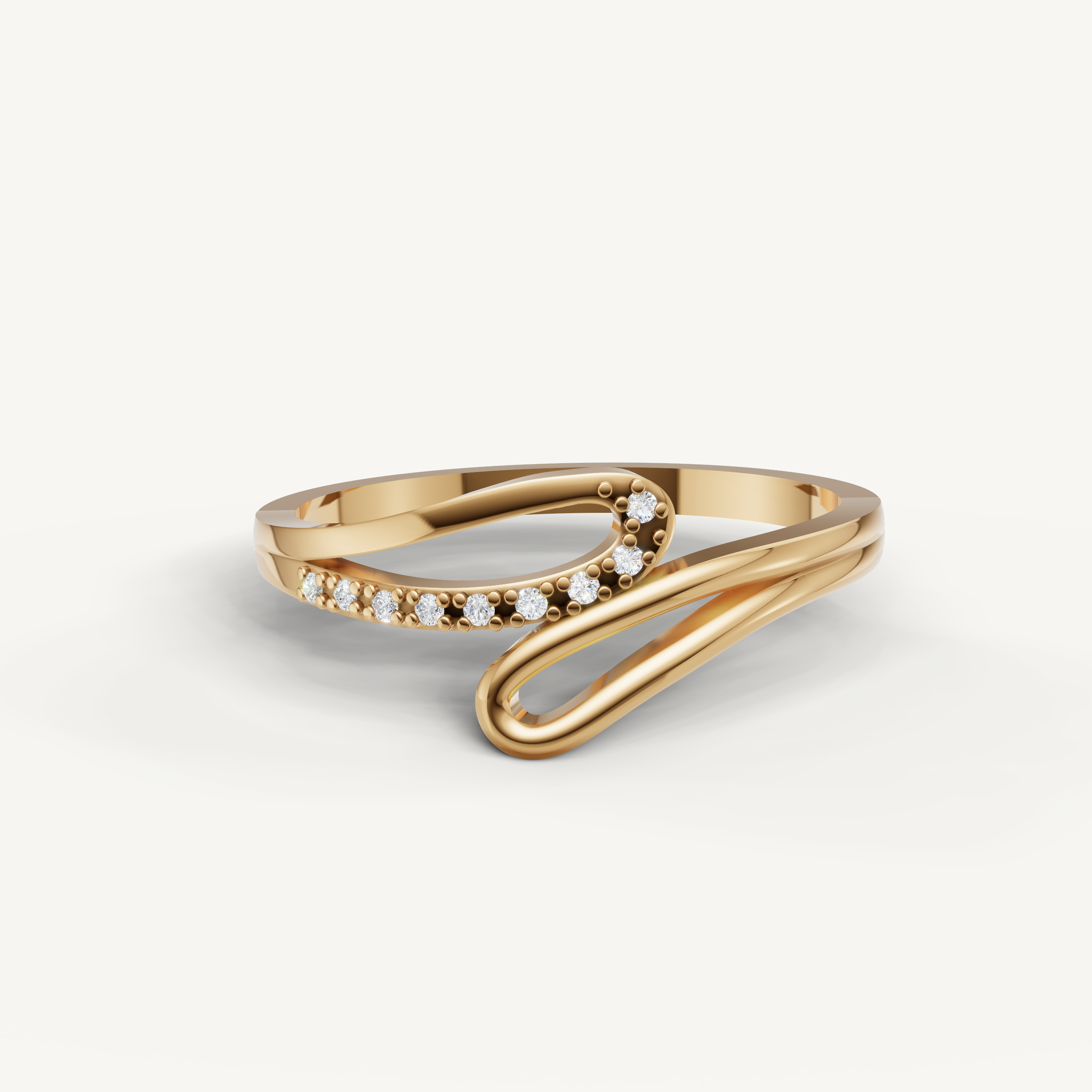 Raul Diamonds yellow gold diamond wedding band with modern open swirl design