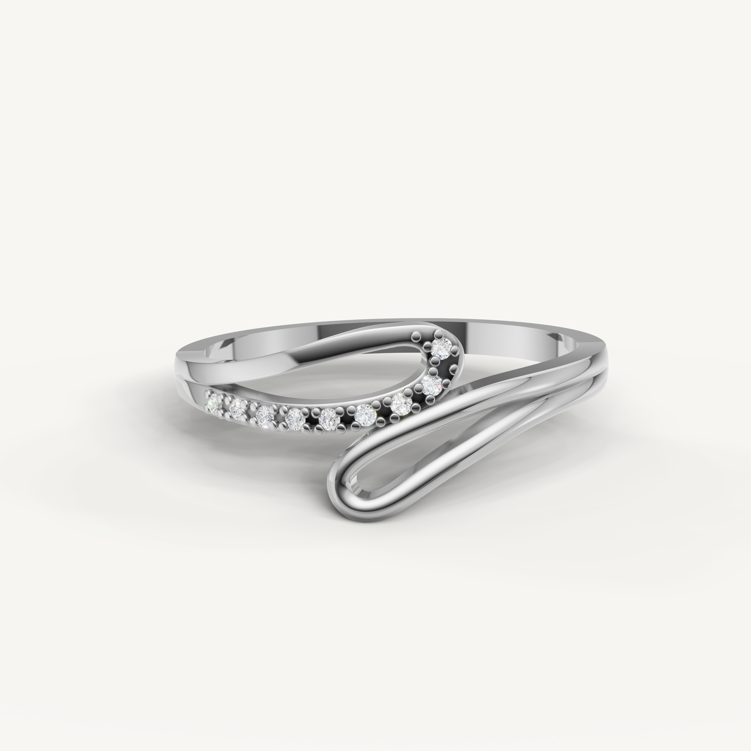 Raul Diamonds white gold diamond wedding band with modern curved swirl design