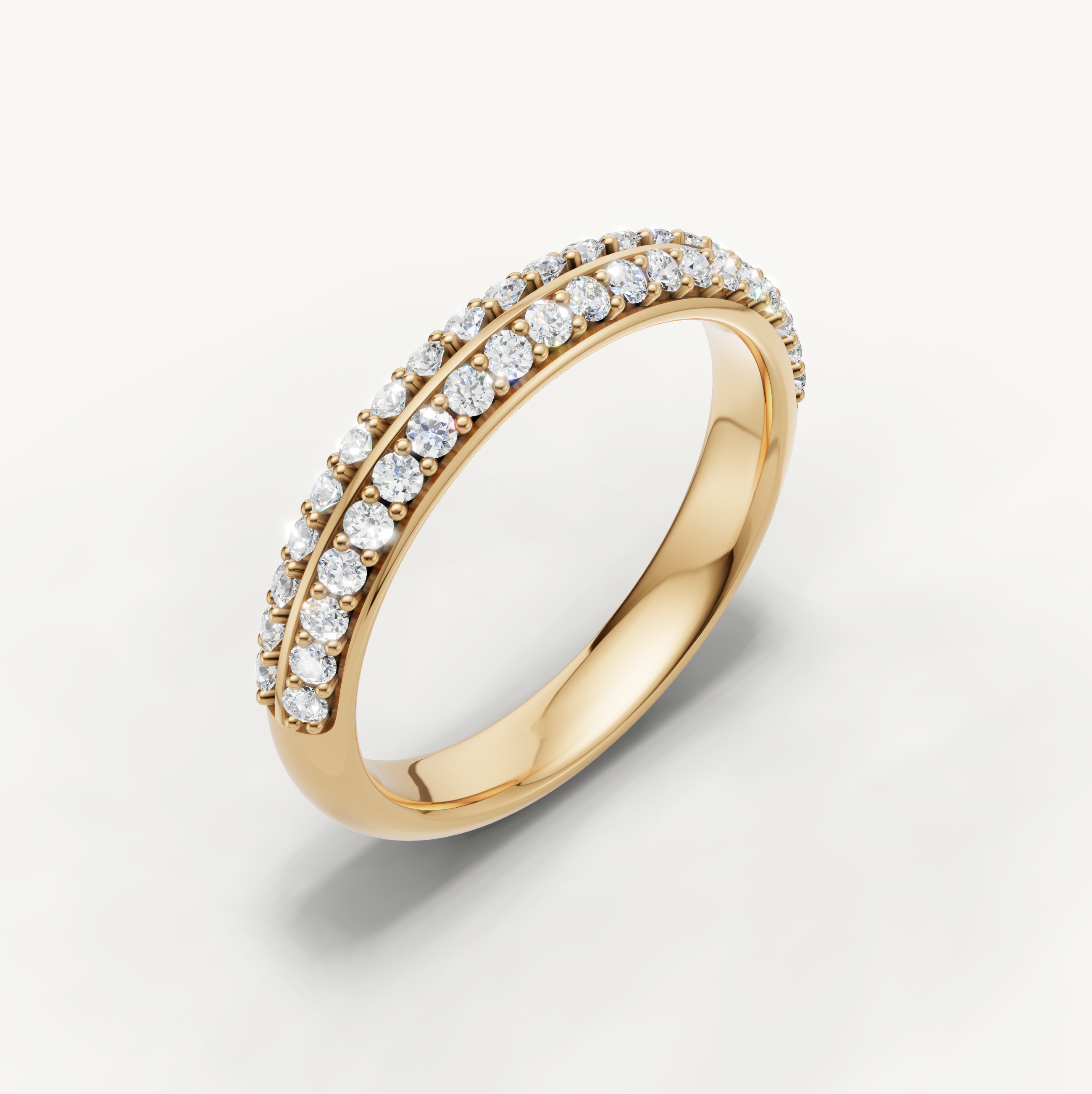 Double row diamond wedding ring with round lab grown diamonds in yellow gold by Raul Diamonds