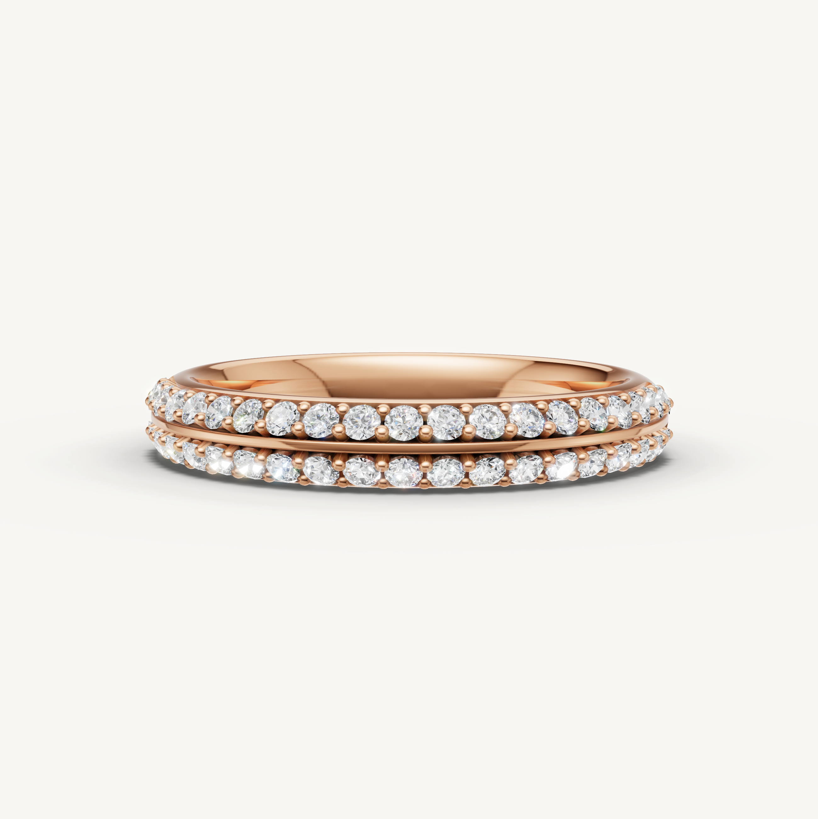 Round lab grown diamond pavé wedding band in 14K rose gold by Raul Diamonds