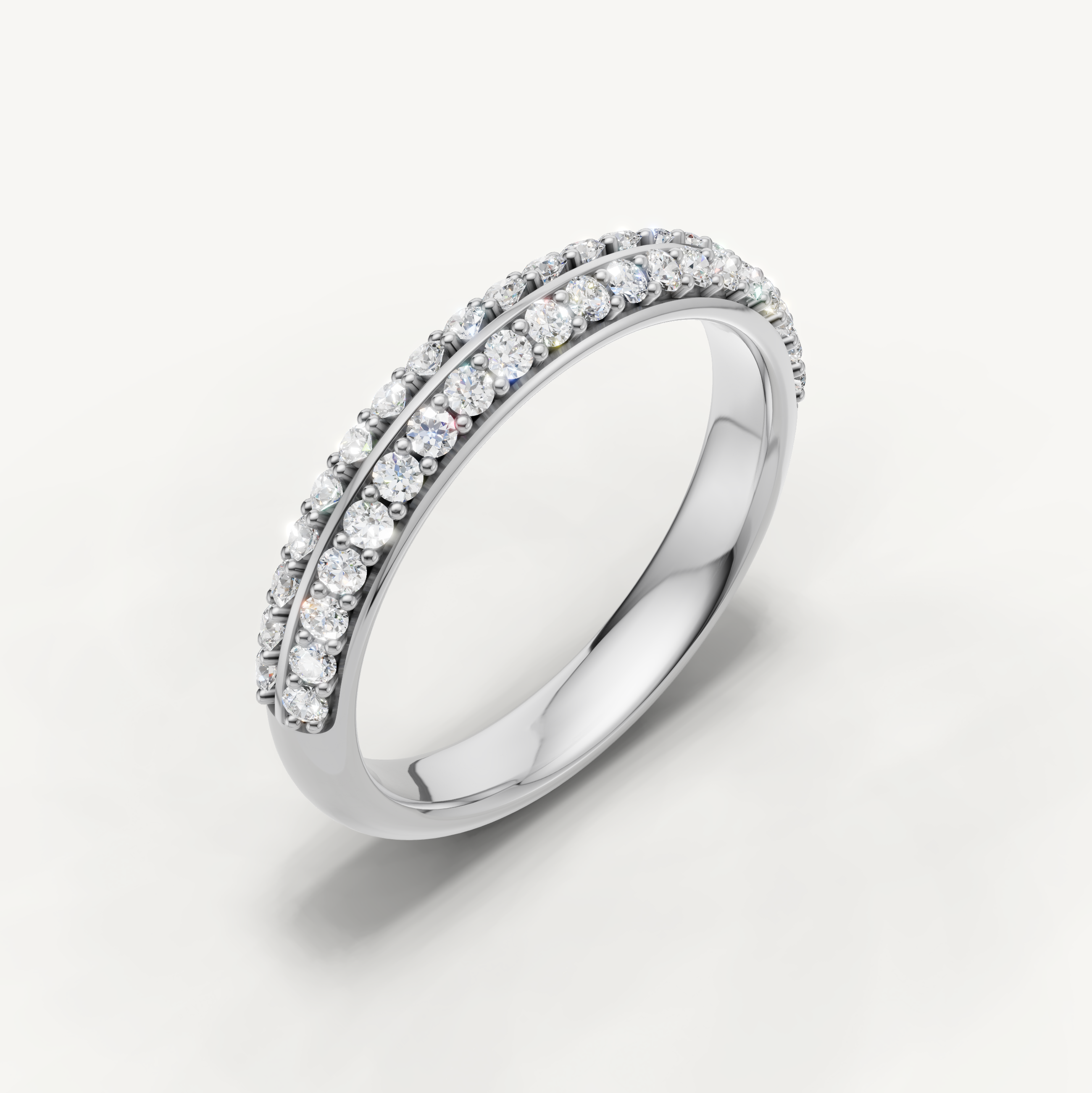 Double row diamond wedding ring with round lab grown diamonds in white gold by Raul Diamonds