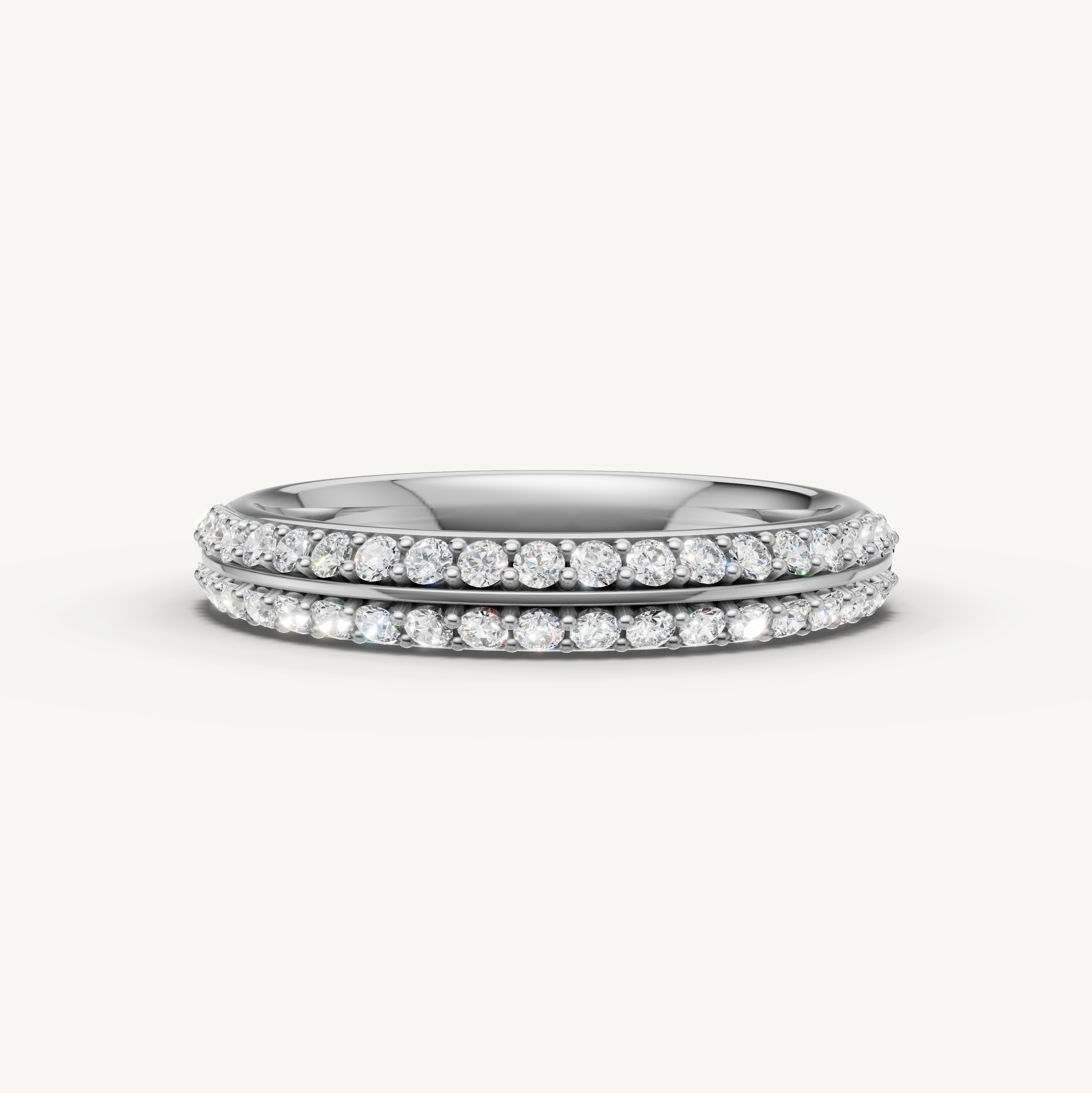 Round lab grown diamond pavé wedding band in 14K white gold by Raul Diamonds