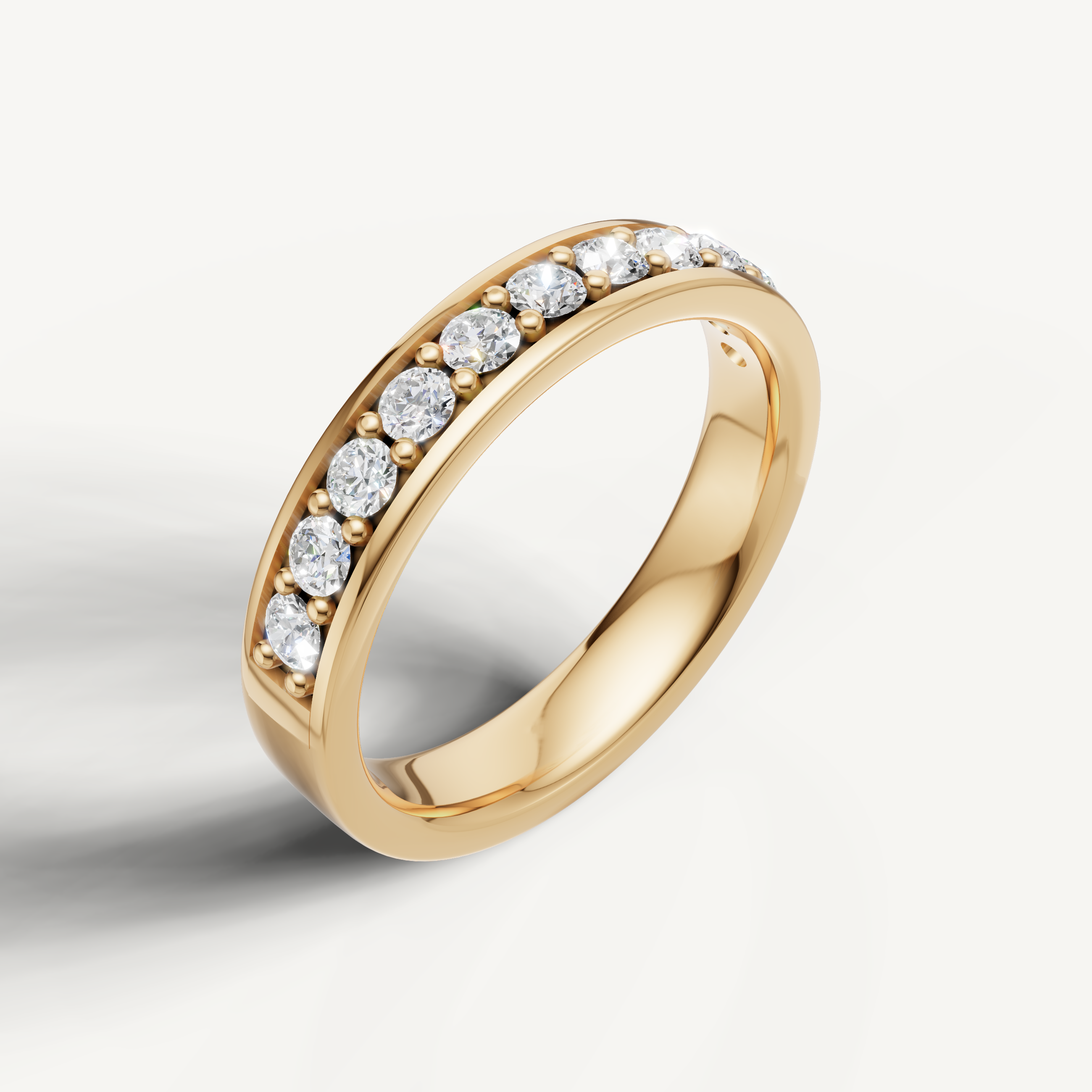 Luxury yellow gold eternity wedding band with sparkling round diamonds by Raul Diamonds