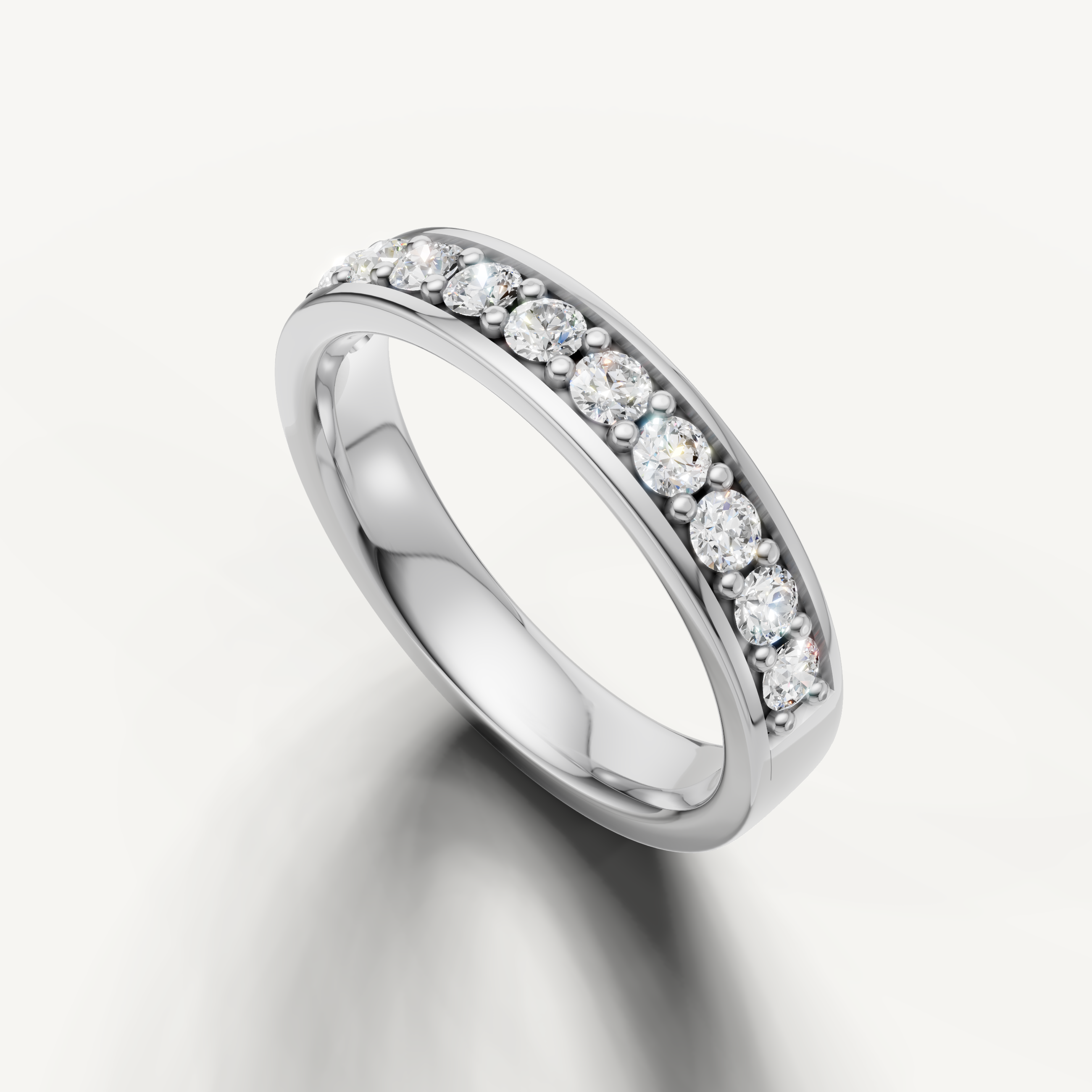 Luxury white gold shared prong diamond wedding ring by Raul Diamonds
