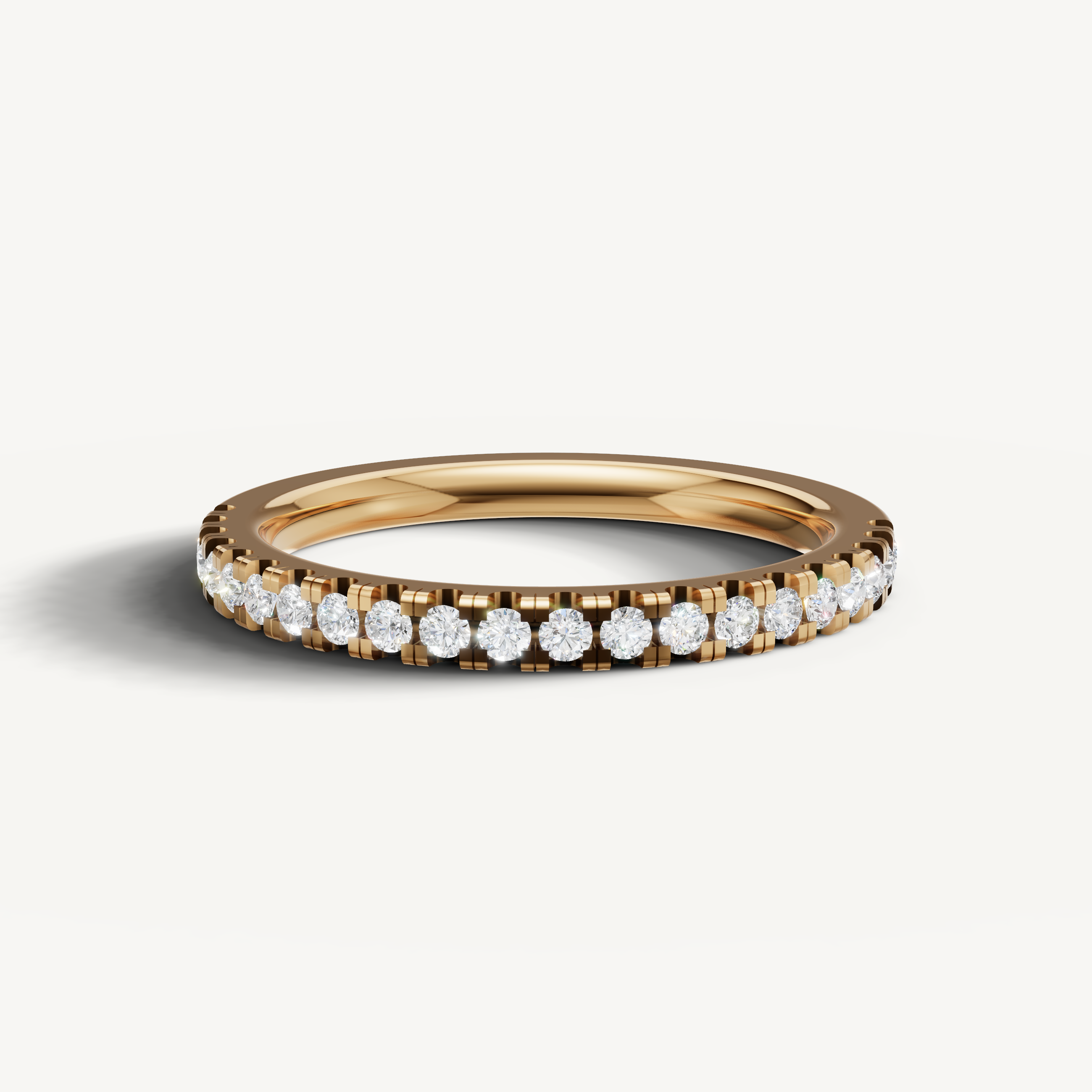 Raul Diamonds yellow gold slim diamond wedding band with round brilliant pave diamonds