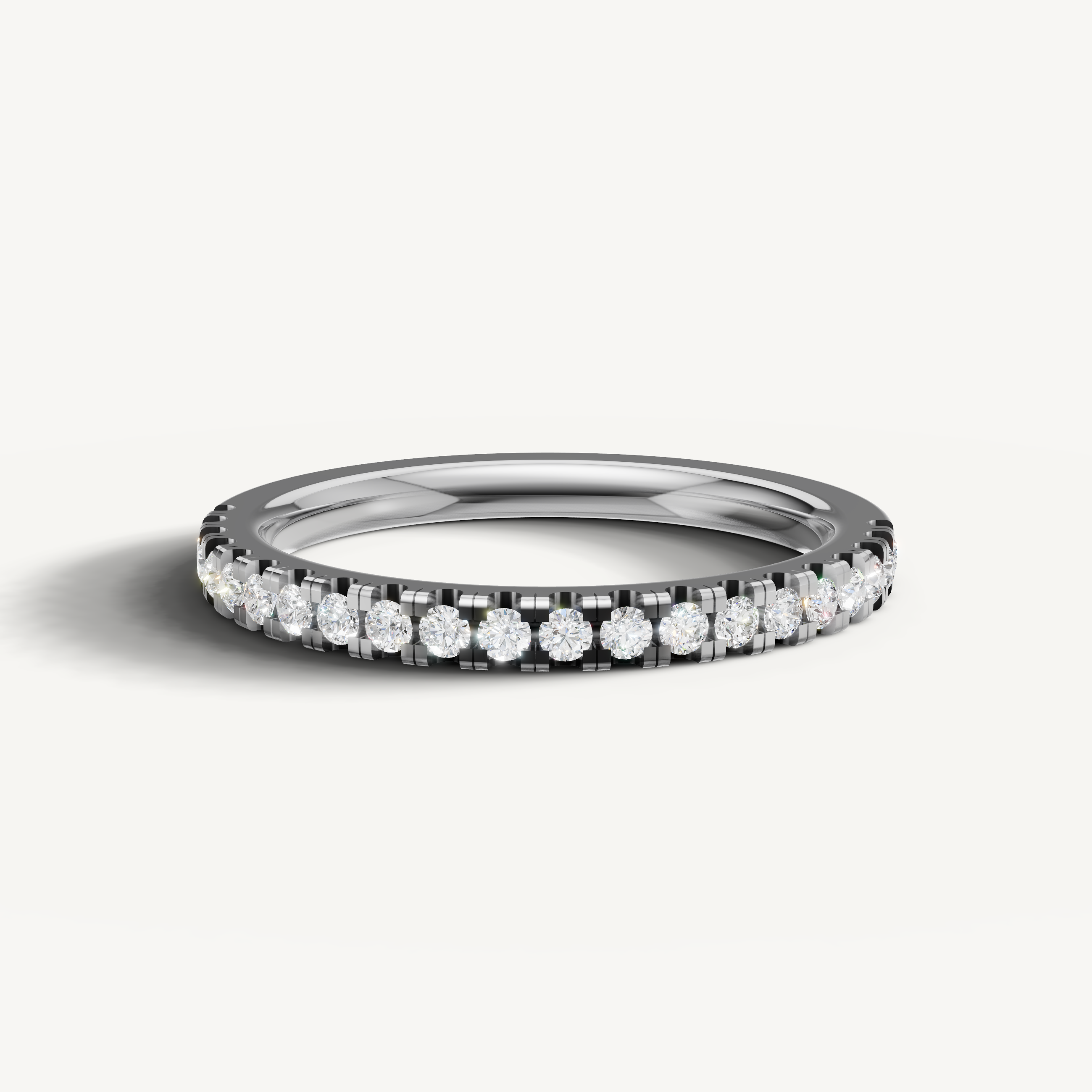 Raul Diamonds white gold slim diamond wedding band with round brilliant pave diamonds