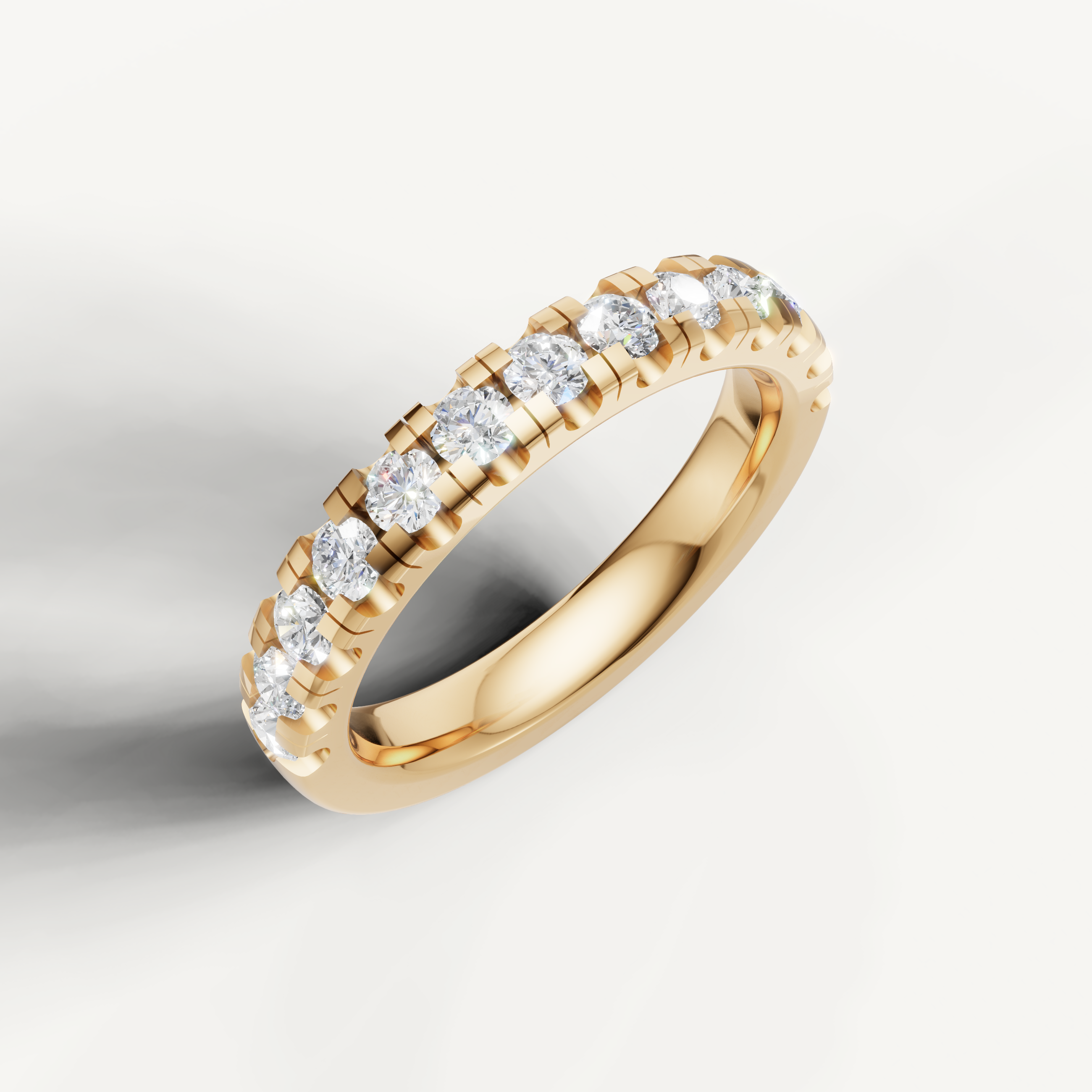 Elegant yellow gold diamond wedding band for women by Raul Diamonds with brilliant round diamonds