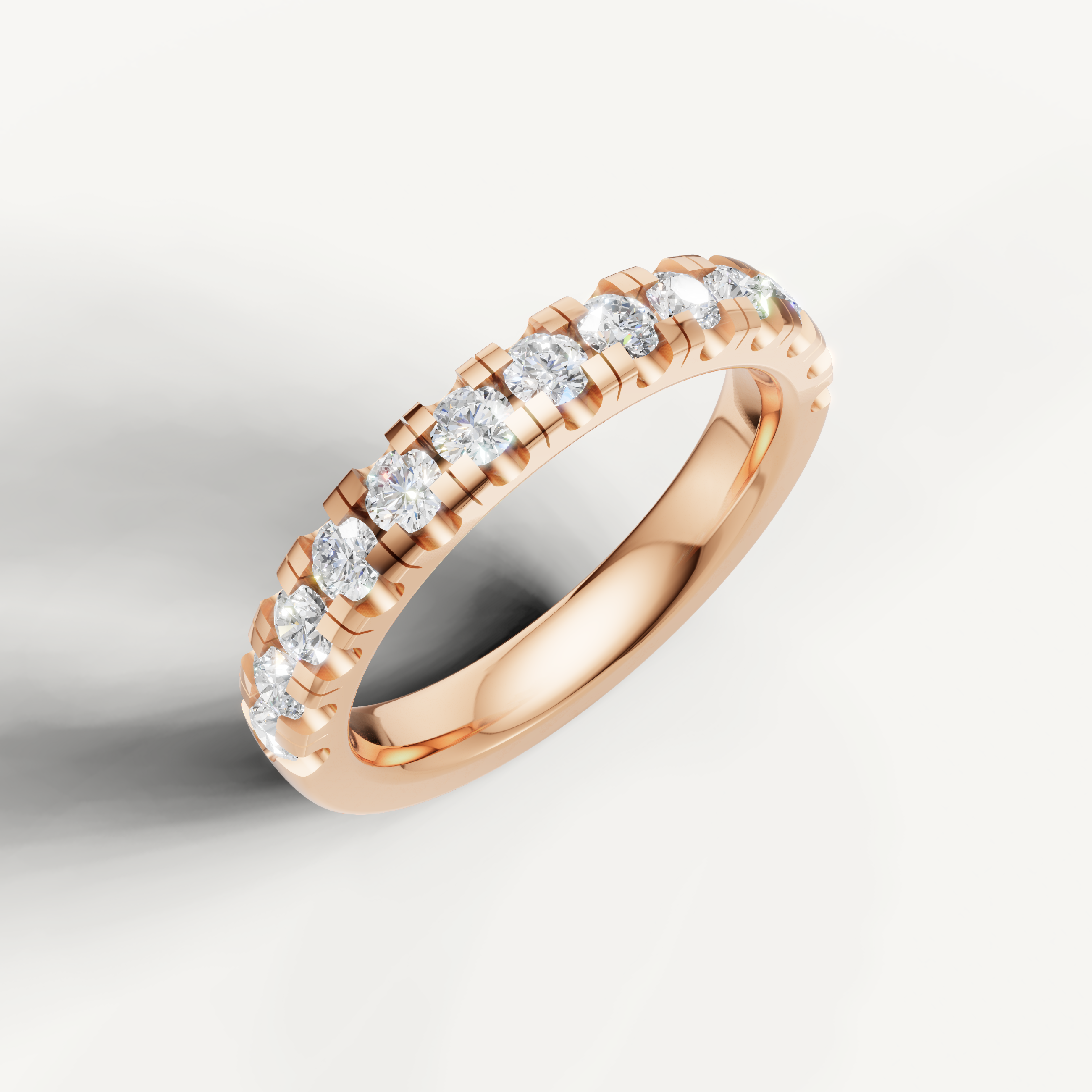 Romantic rose gold diamond wedding band for women with brilliant round diamonds by Raul Diamonds