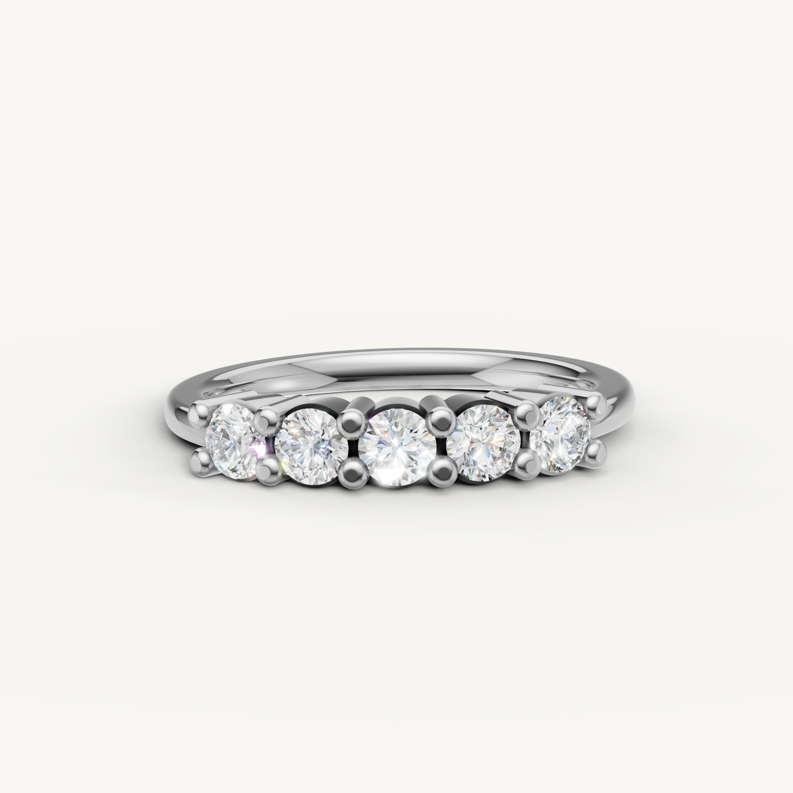Raul Diamonds white gold five stone diamond wedding band with round brilliant diamonds