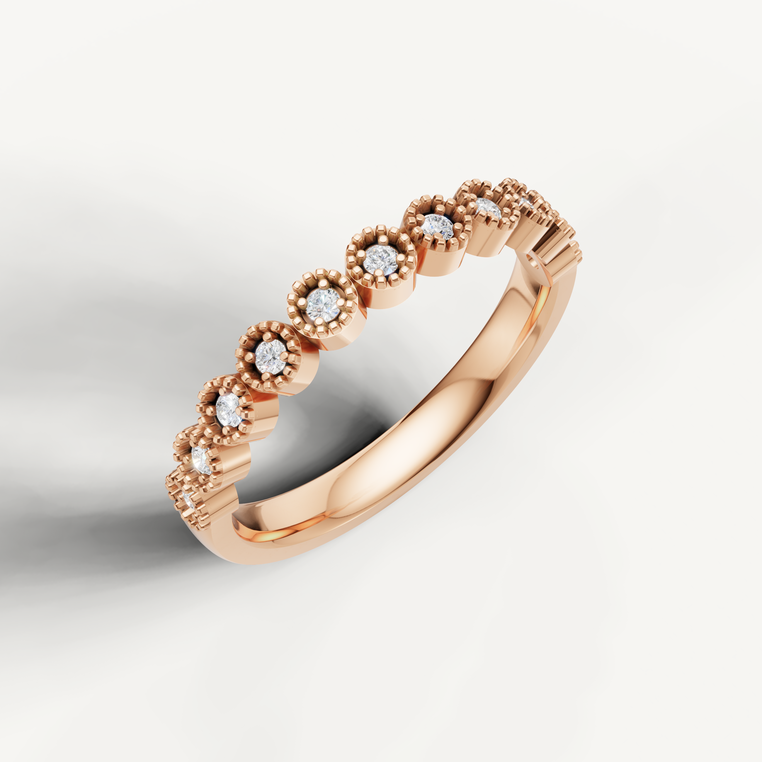 Elegant rose gold diamond wedding ring with vintage inspired design by Raul Diamonds