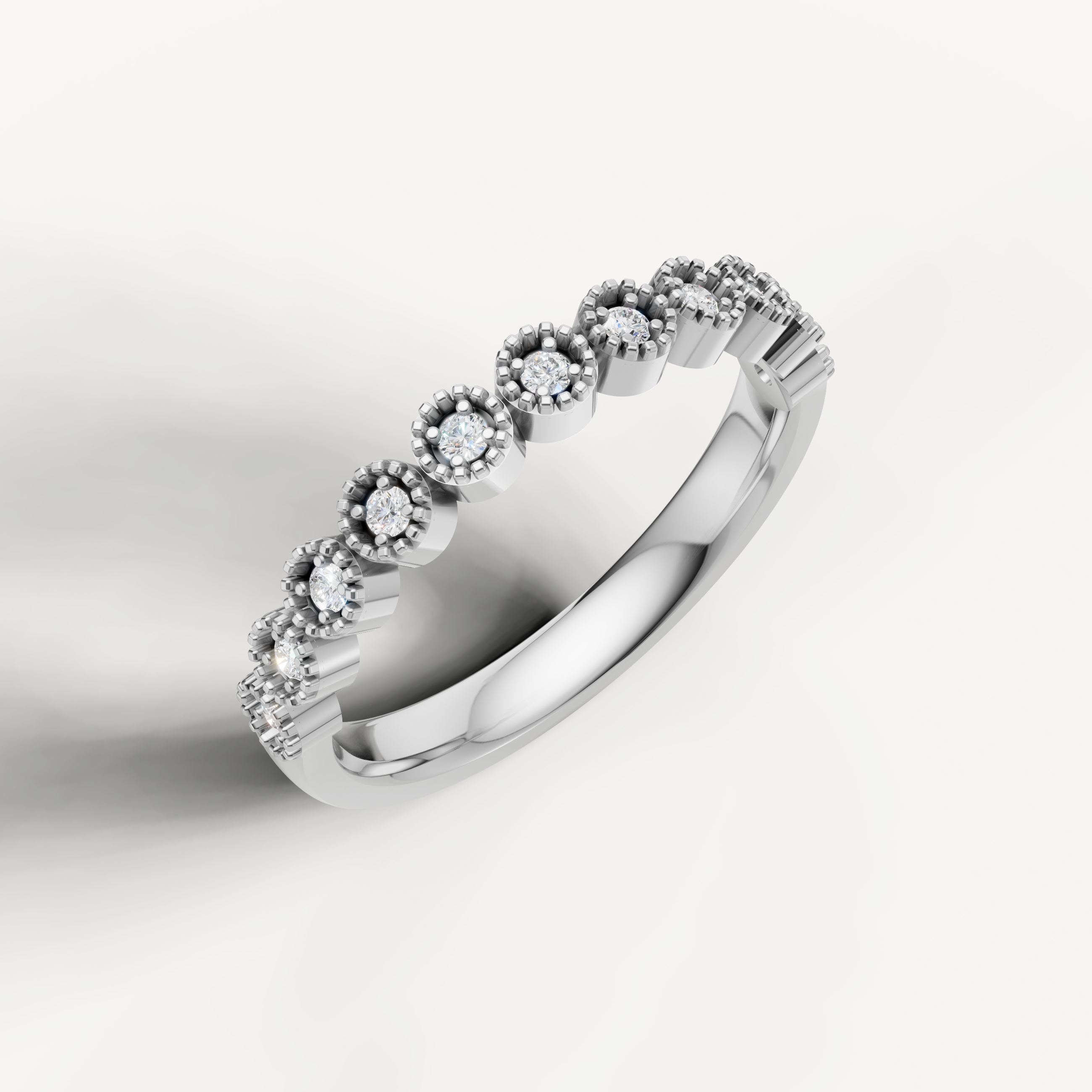 White gold diamond wedding ring with vintage inspired craftsmanship by Raul Diamonds