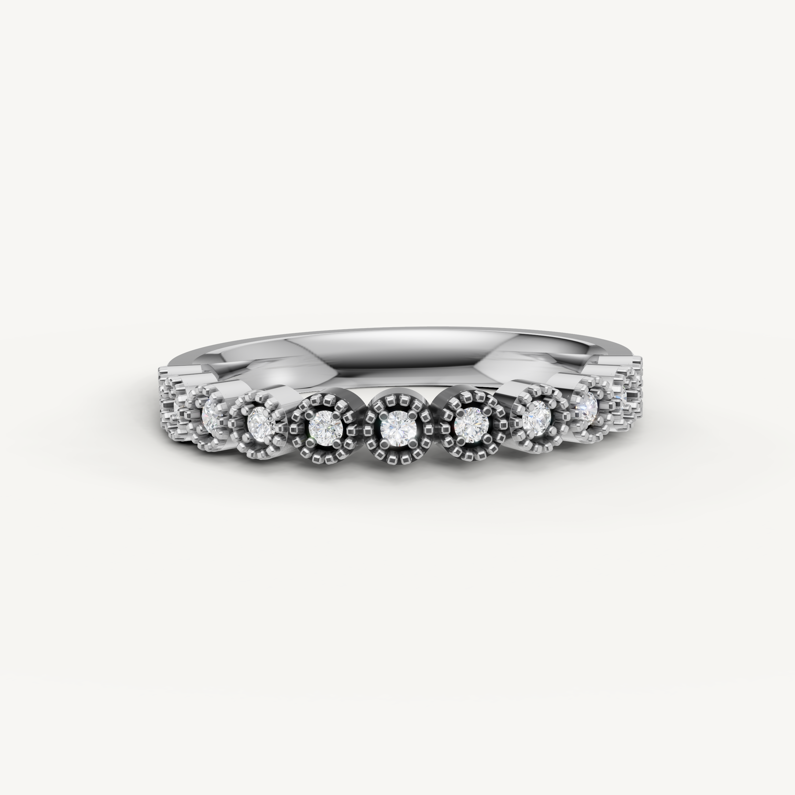 Raul Diamonds white gold vintage diamond wedding band with elegant milgrain detailing