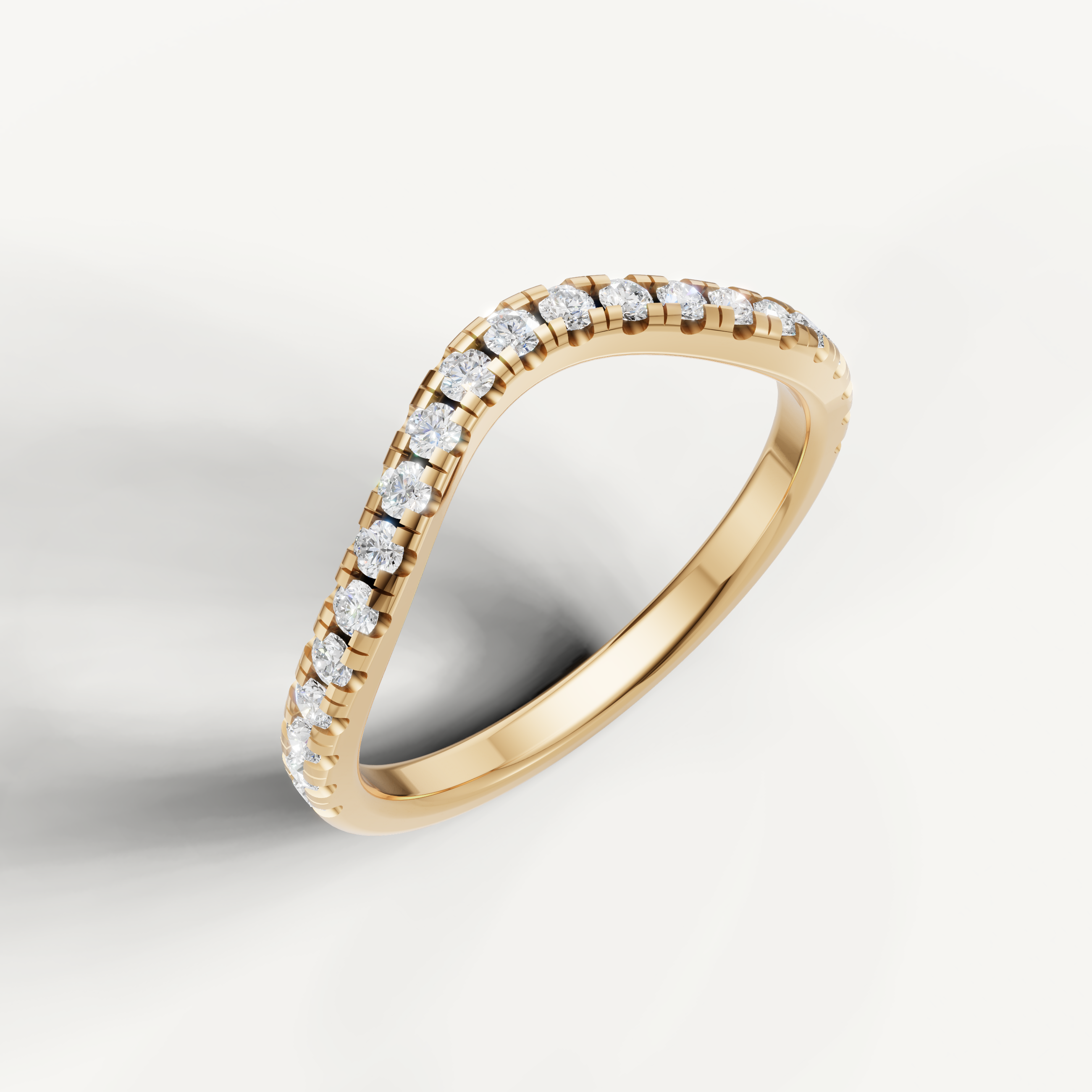 Elegant yellow gold contoured diamond wedding ring for stacking by Raul Diamonds