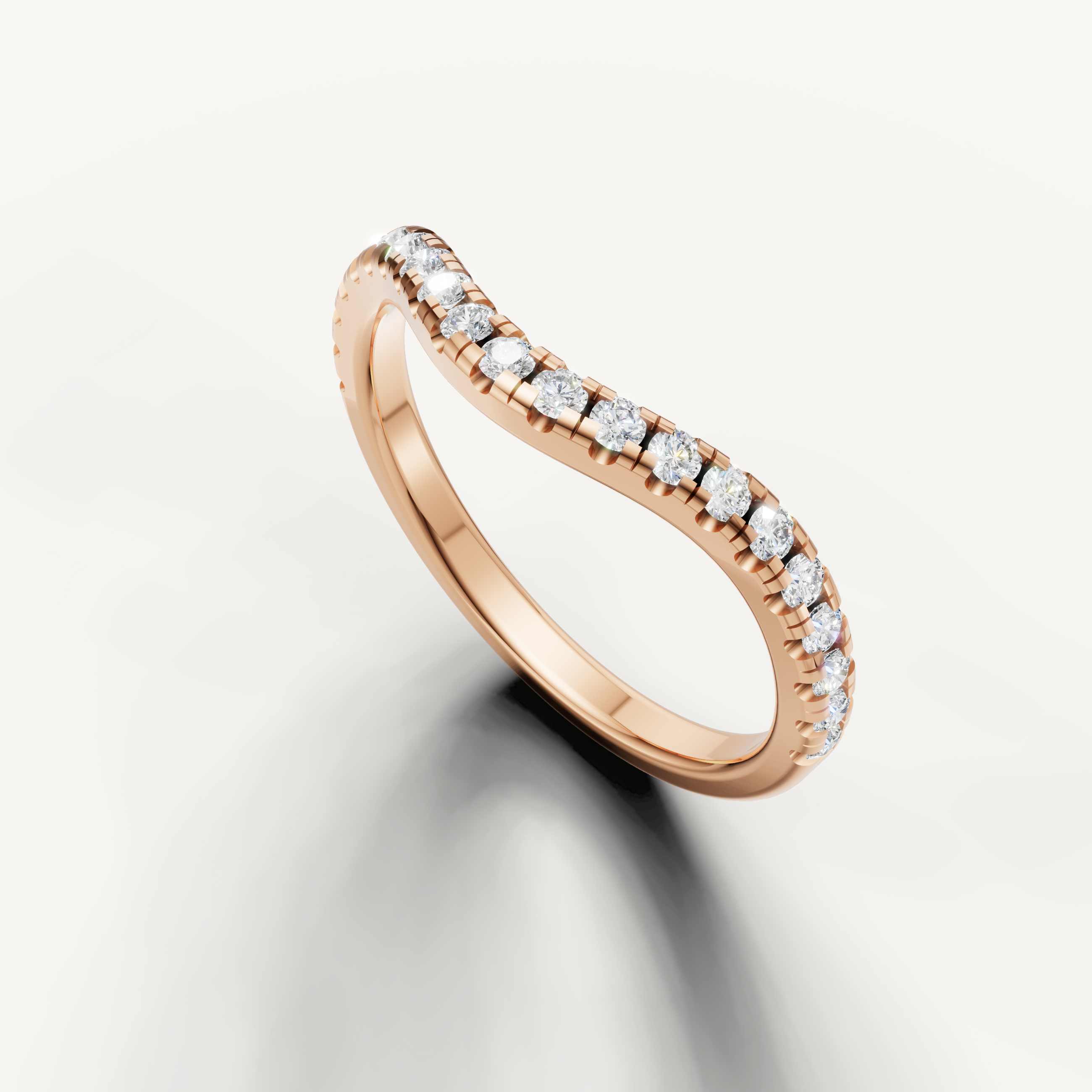 Rose gold curved eternity diamond wedding band for women by Raul Diamonds