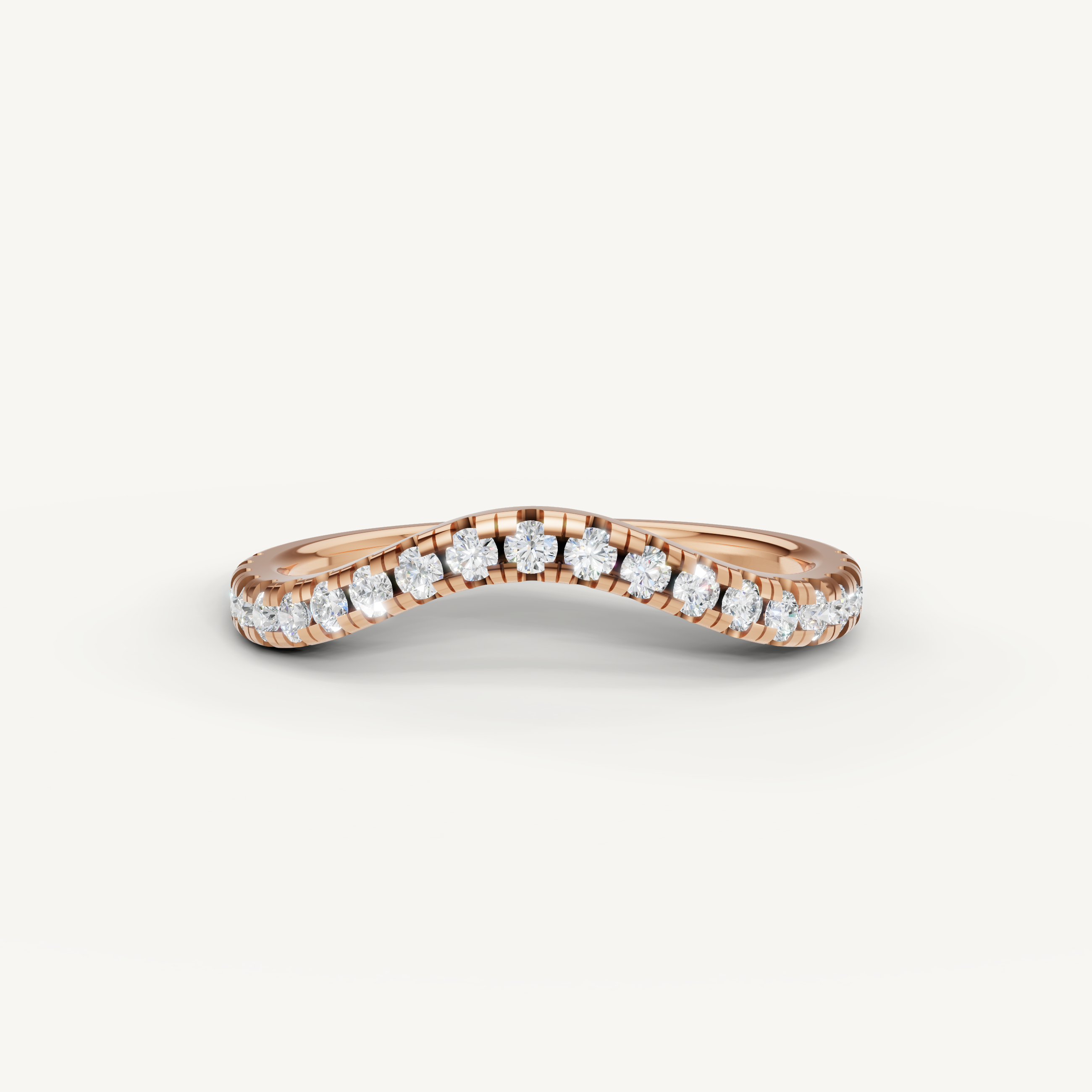 Raul Diamonds rose gold curved diamond wedding band with sparkling pavé diamonds