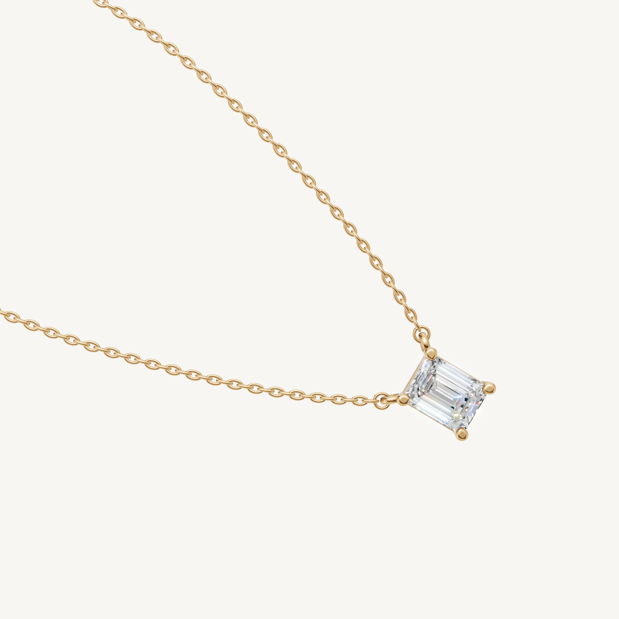 Modern Emerald Cut Lab Diamond Pendant Necklace for Women in Yellow Gold