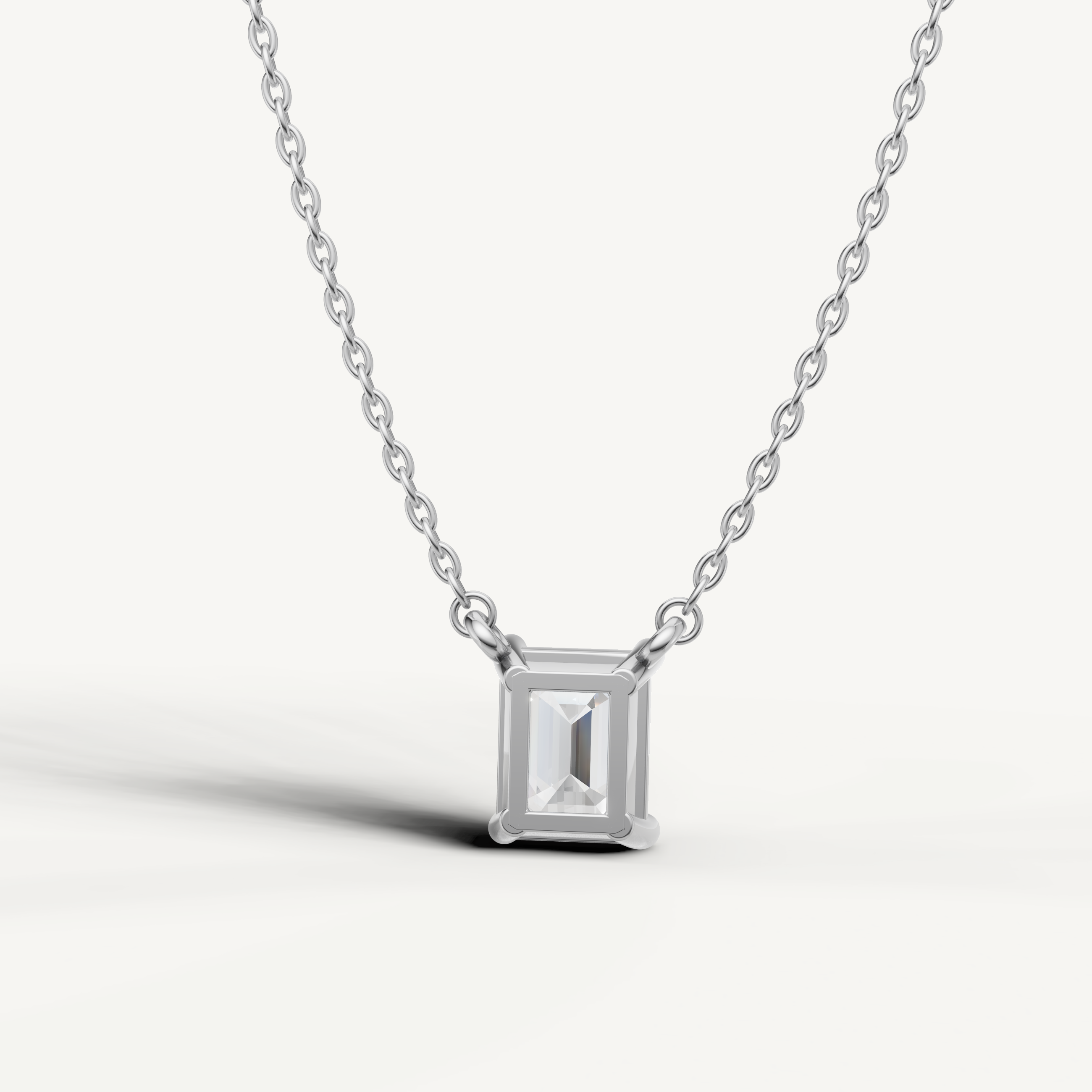 Minimalist Emerald Cut Lab Diamond Solitaire Pendant in White Gold by Raul Diamonds