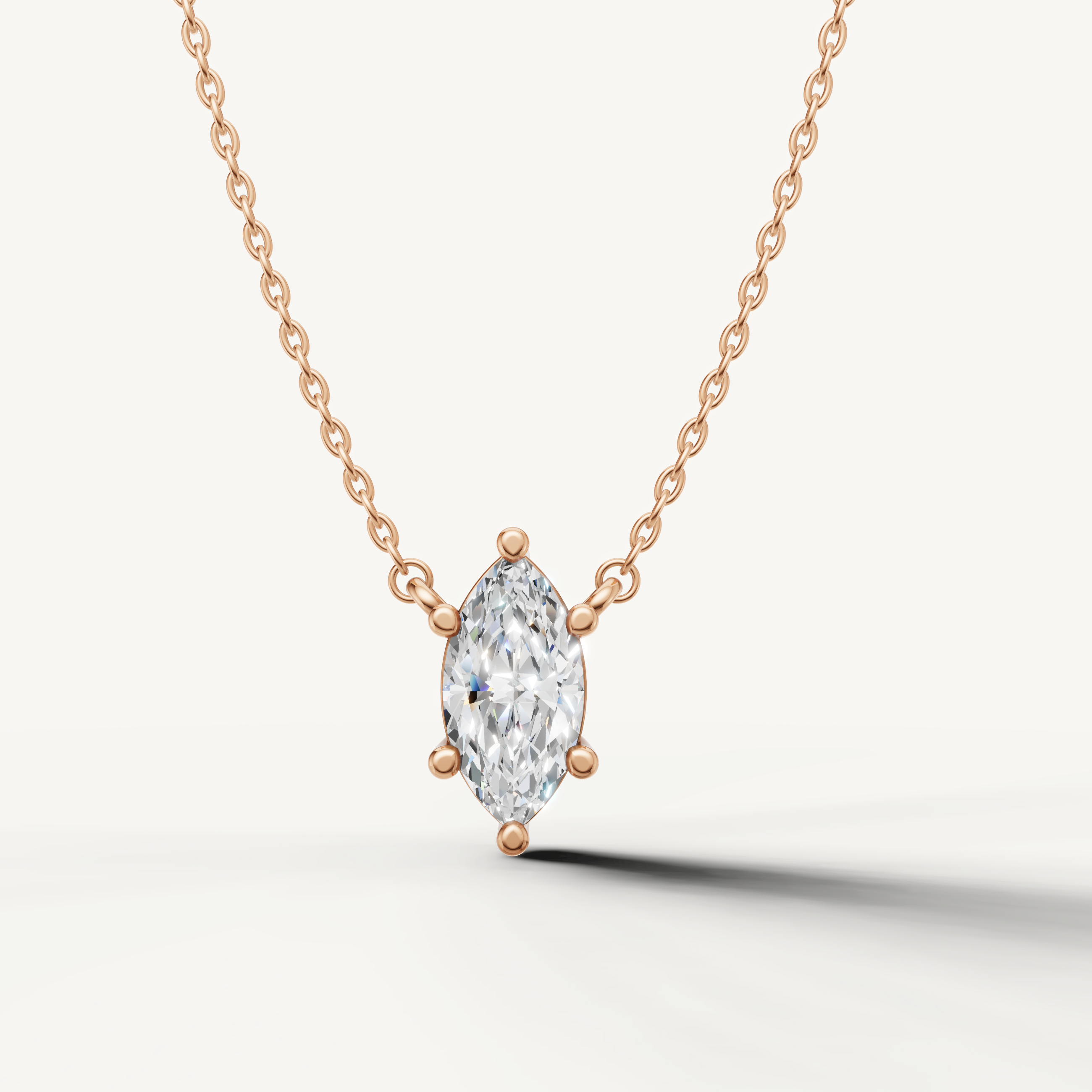 Raul Diamonds Marquise Cut Lab Grown Diamond Bezel Pendant Necklace in 14K Rose Gold