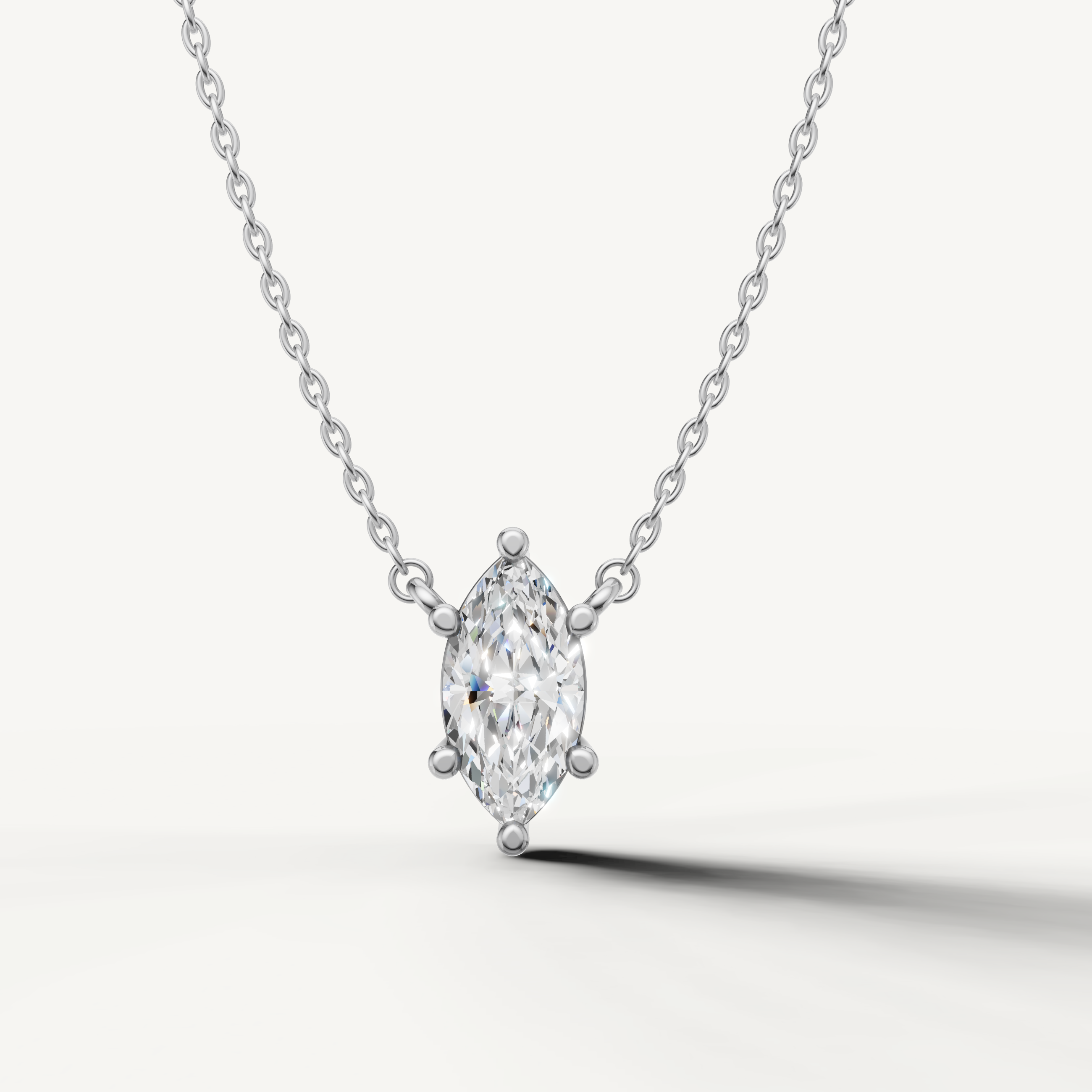 Minimalist Marquise Lab Grown Diamond Solitaire Pendant in White Gold