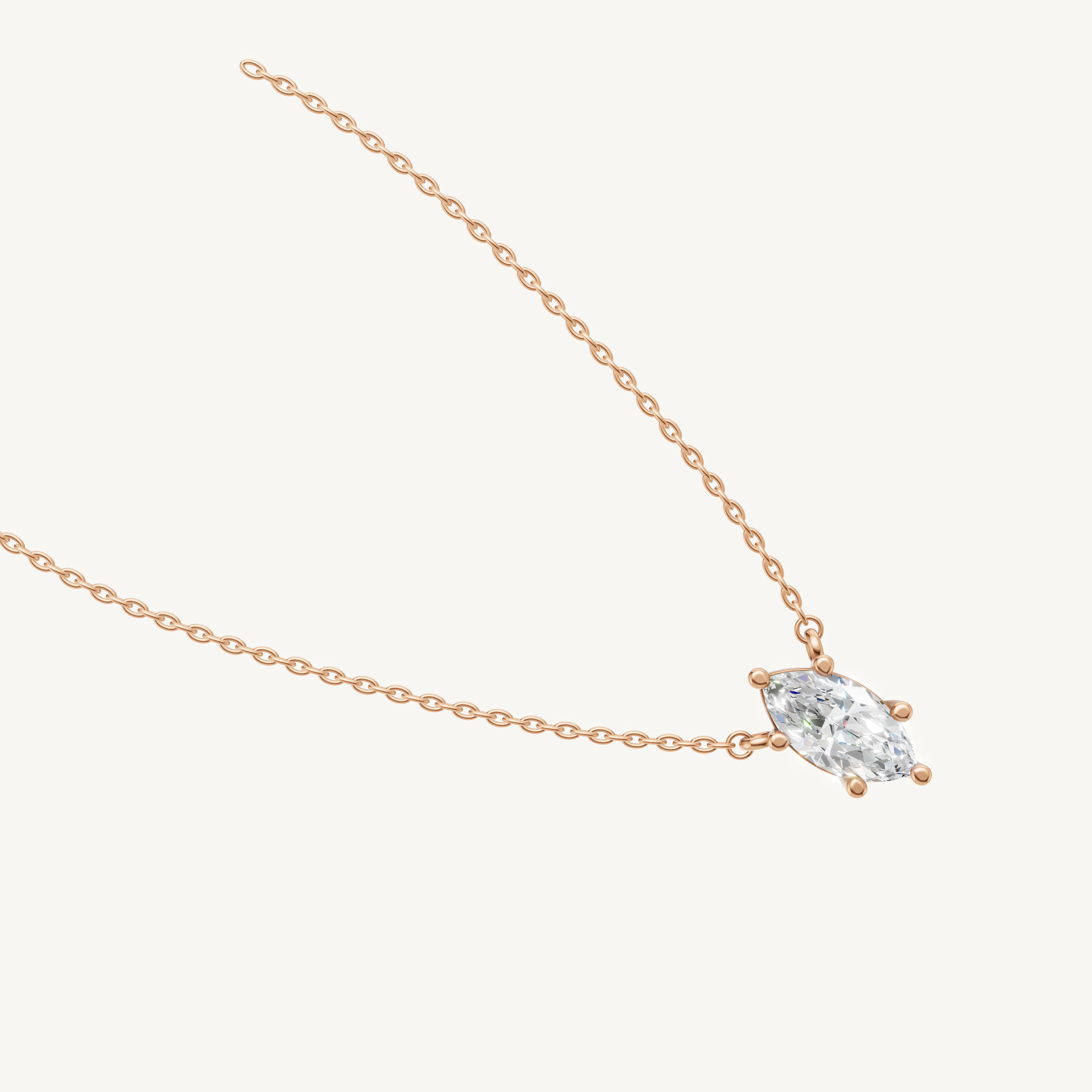 Dainty Marquise Lab Diamond Bezel Pendant Necklace in 14K Rose Gold