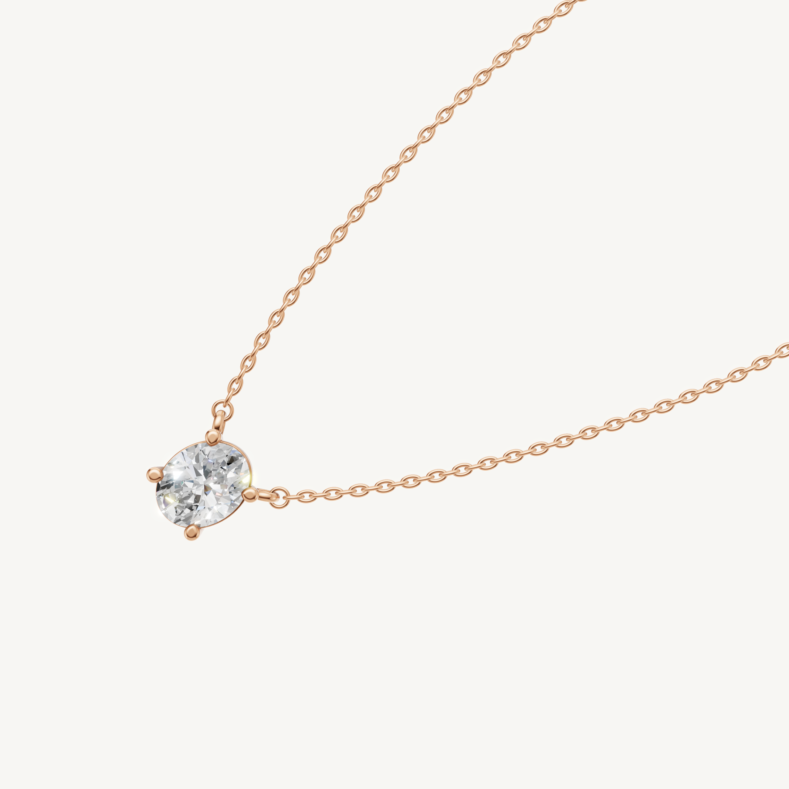 Dainty Oval Lab Diamond Bezel Pendant Necklace in 14K Rose Gold