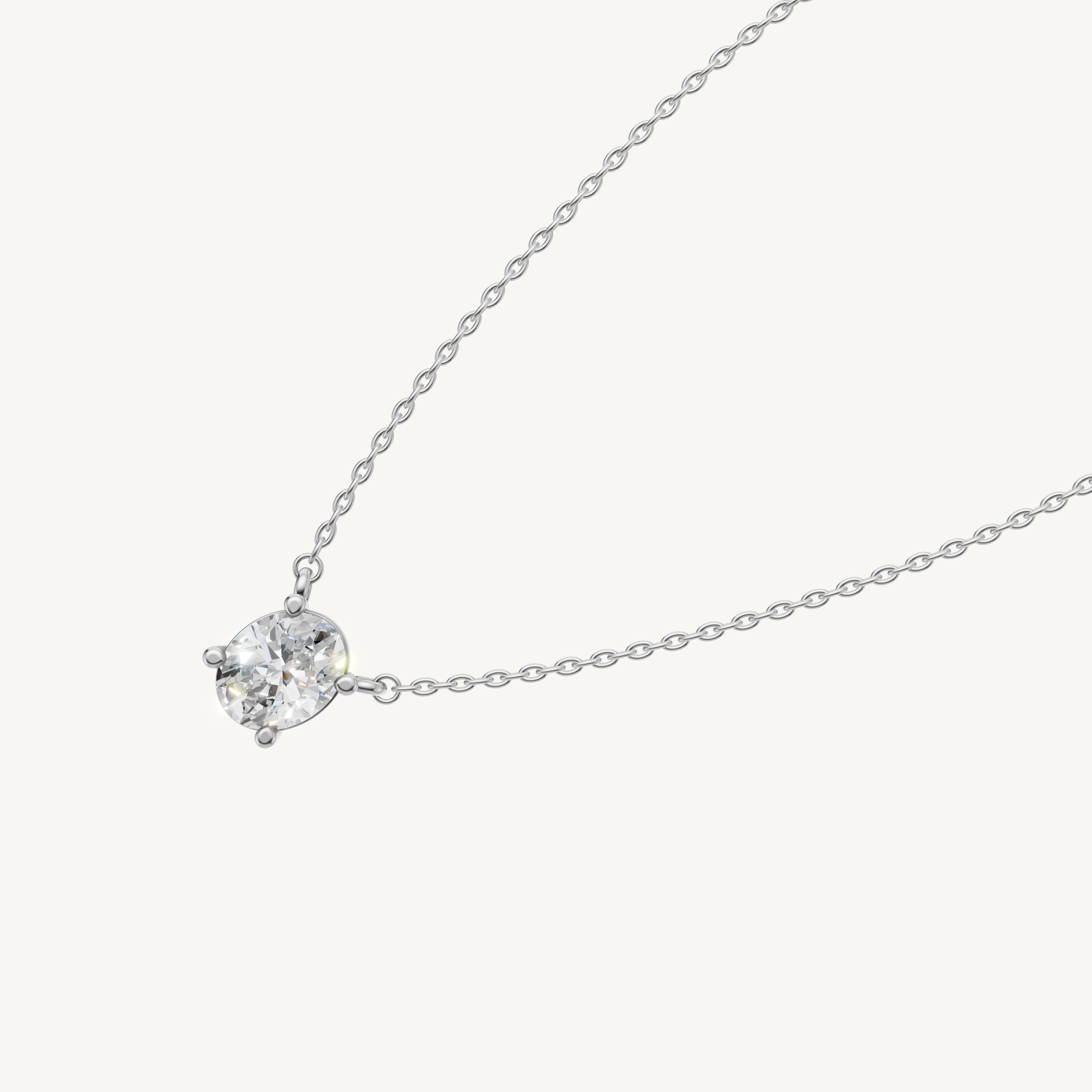 Dainty Oval Lab Diamond Bezel Pendant Necklace in 14K White Gold