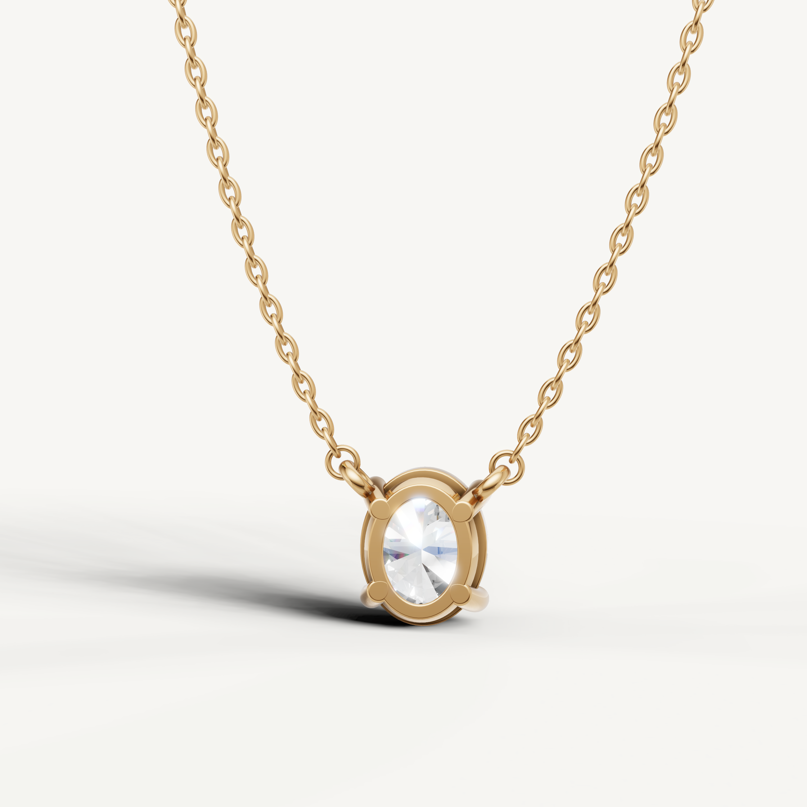 Minimalist Oval Lab Grown Diamond Solitaire Pendant in Yellow Gold