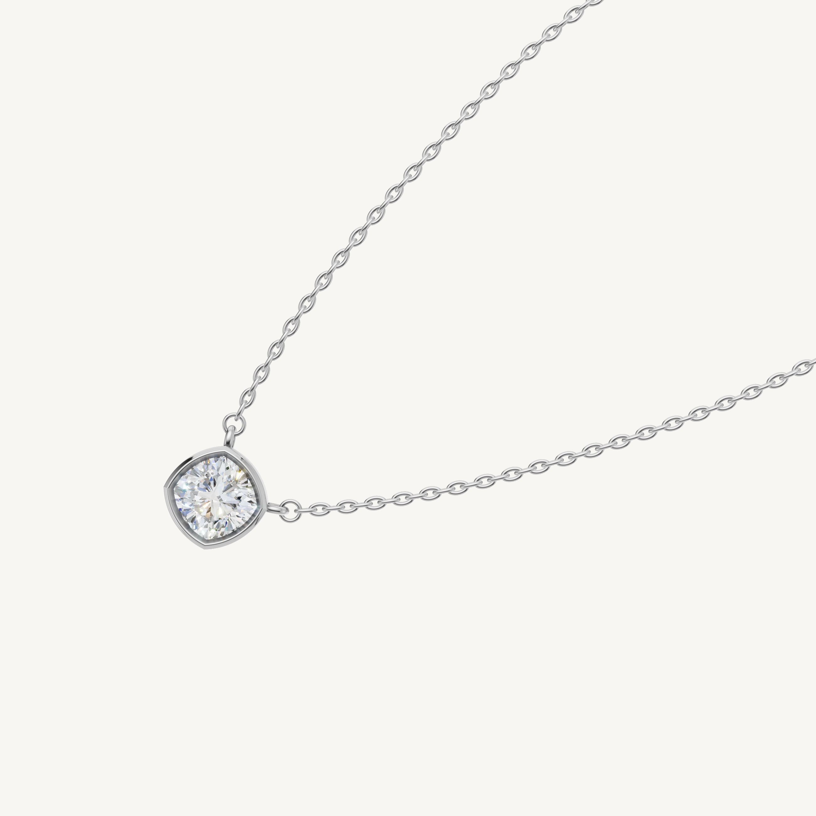 Dainty Cushion Cut Lab Grown Diamond Bezel Pendant Necklace in 14K White Gold
