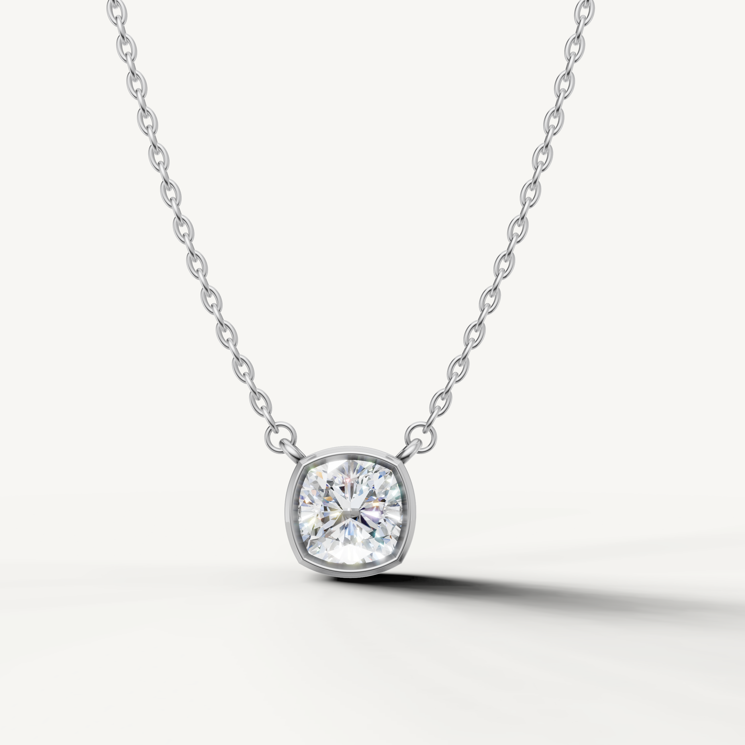Raul Diamonds Cushion Cut Lab Grown Diamond Bezel Pendant Necklace in 14K White Gold