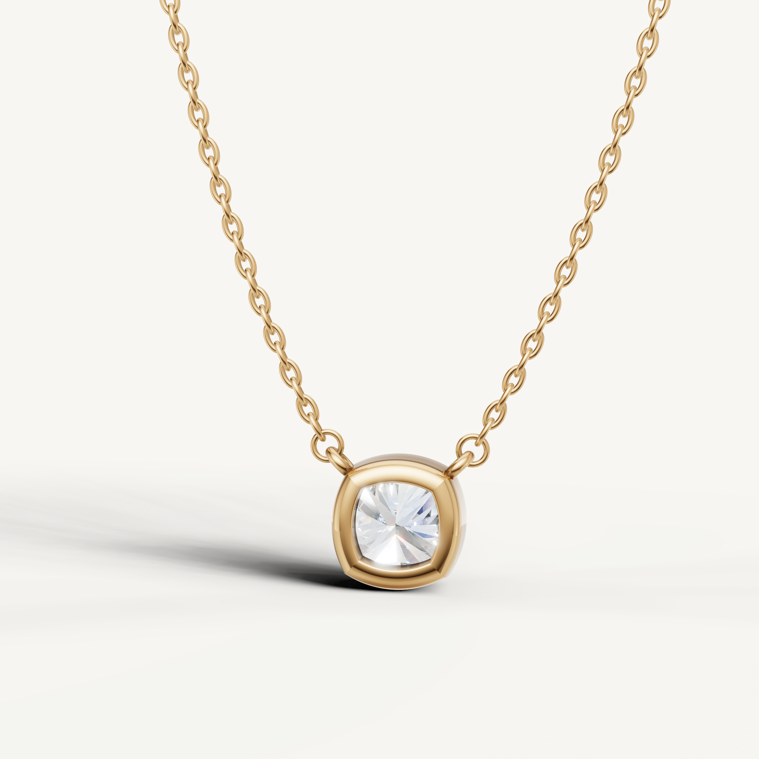 Minimalist Cushion Cut Lab Diamond Solitaire Pendant in Yellow Gold