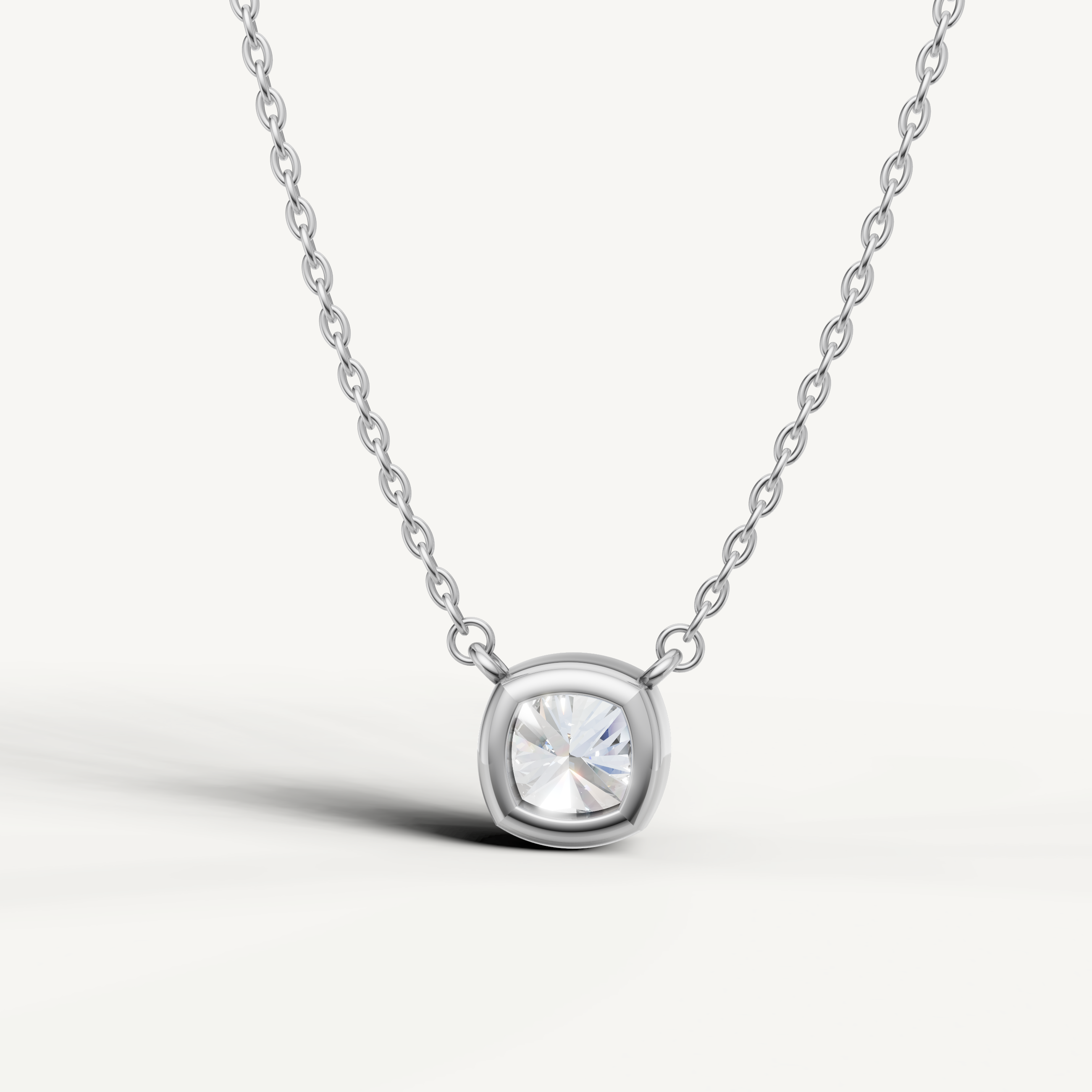 Minimalist Cushion Cut Lab Diamond Solitaire Pendant in White Gold