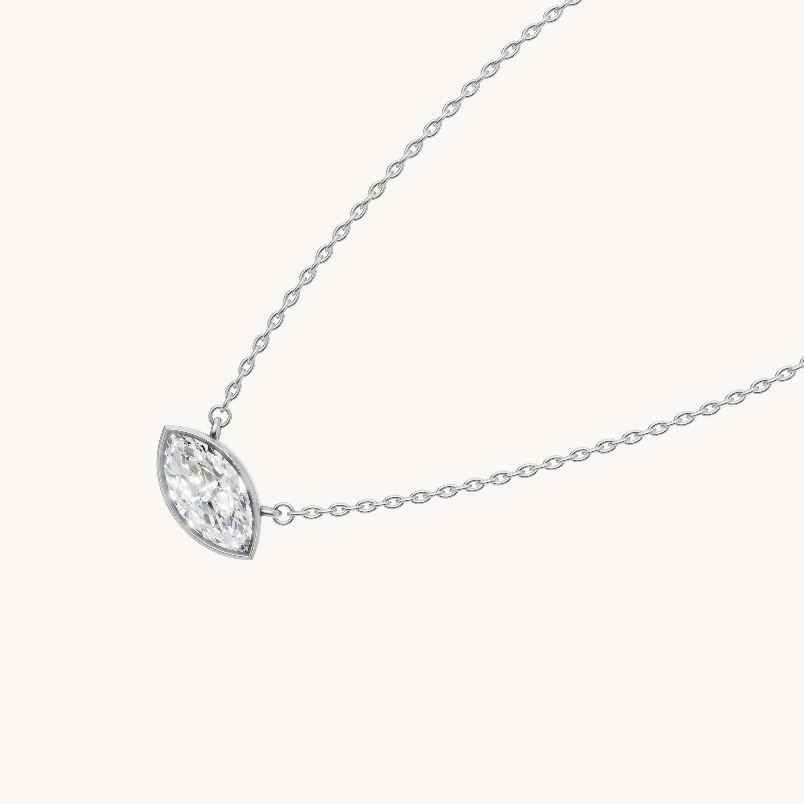 Dainty Marquise Shape Bezel Set Lab Grown Diamond Pendant in 14K White Gold