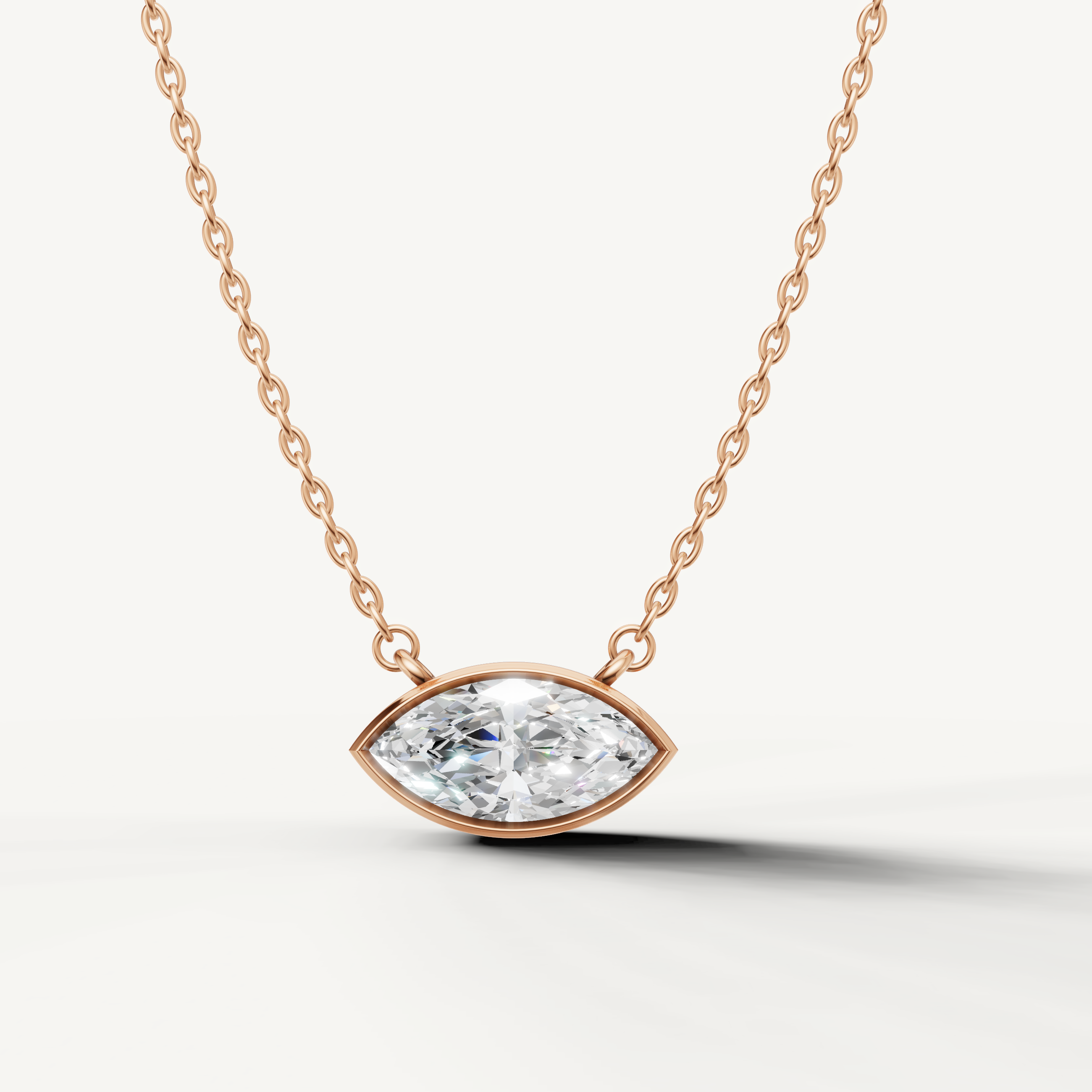Raul Diamonds East West Marquise Cut Lab Grown Diamond Pendant Necklace in 14K Rose Gold