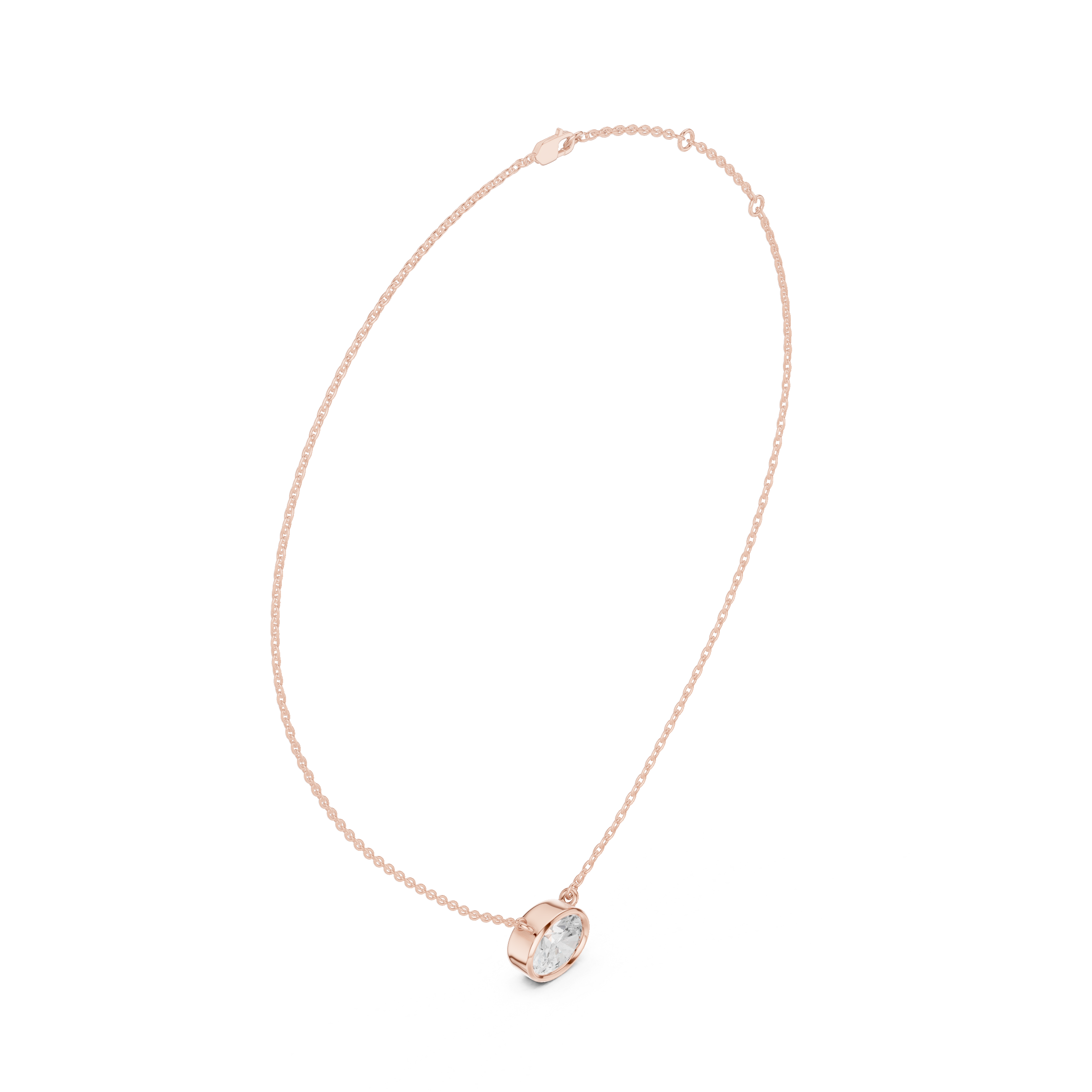 14K Gold Oval Lab-Grown Diamond Bezel Necklace | Sustainable Floating Solitaire Pendant