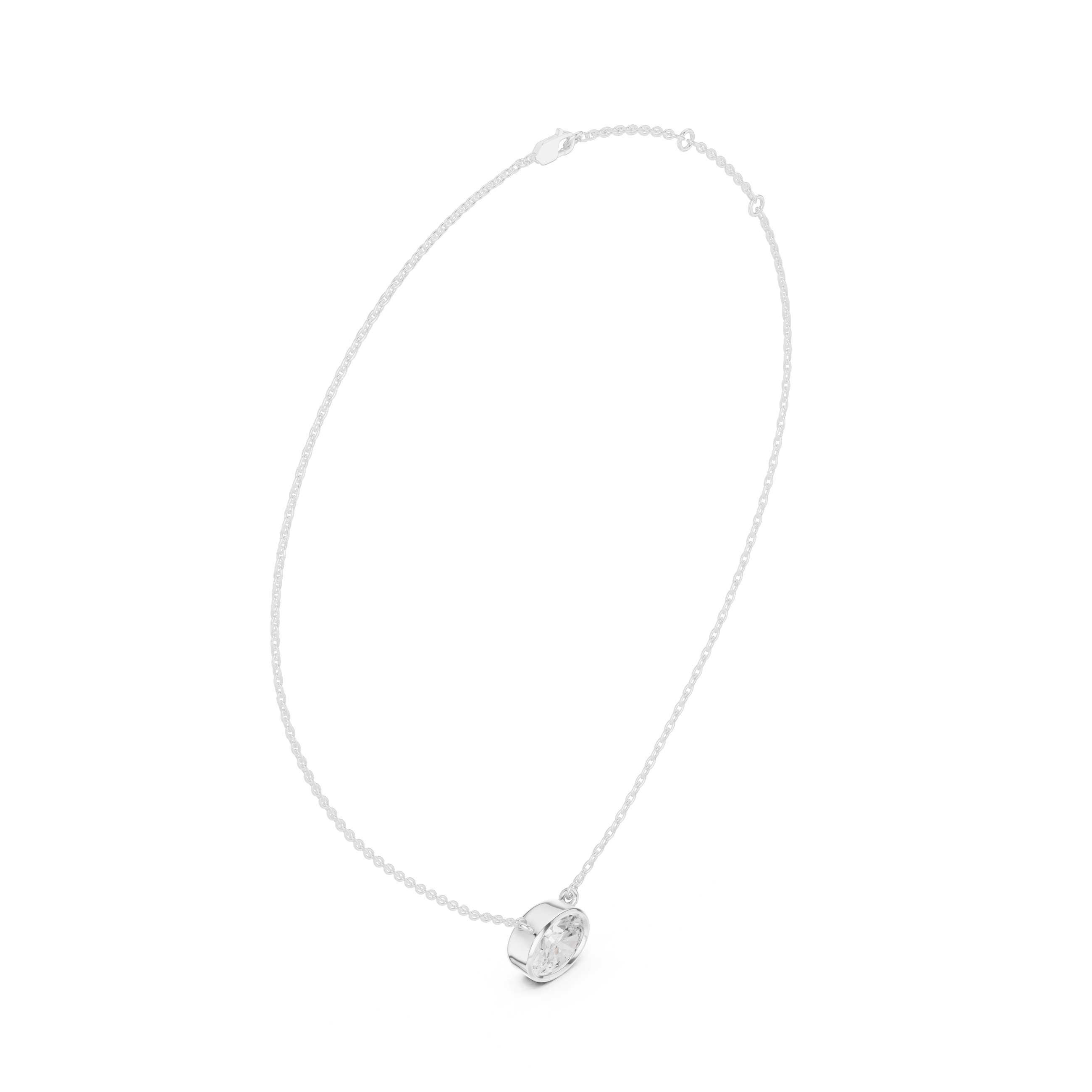 14K Gold Oval Lab-Grown Diamond Bezel Necklace | Sustainable Floating Solitaire Pendant