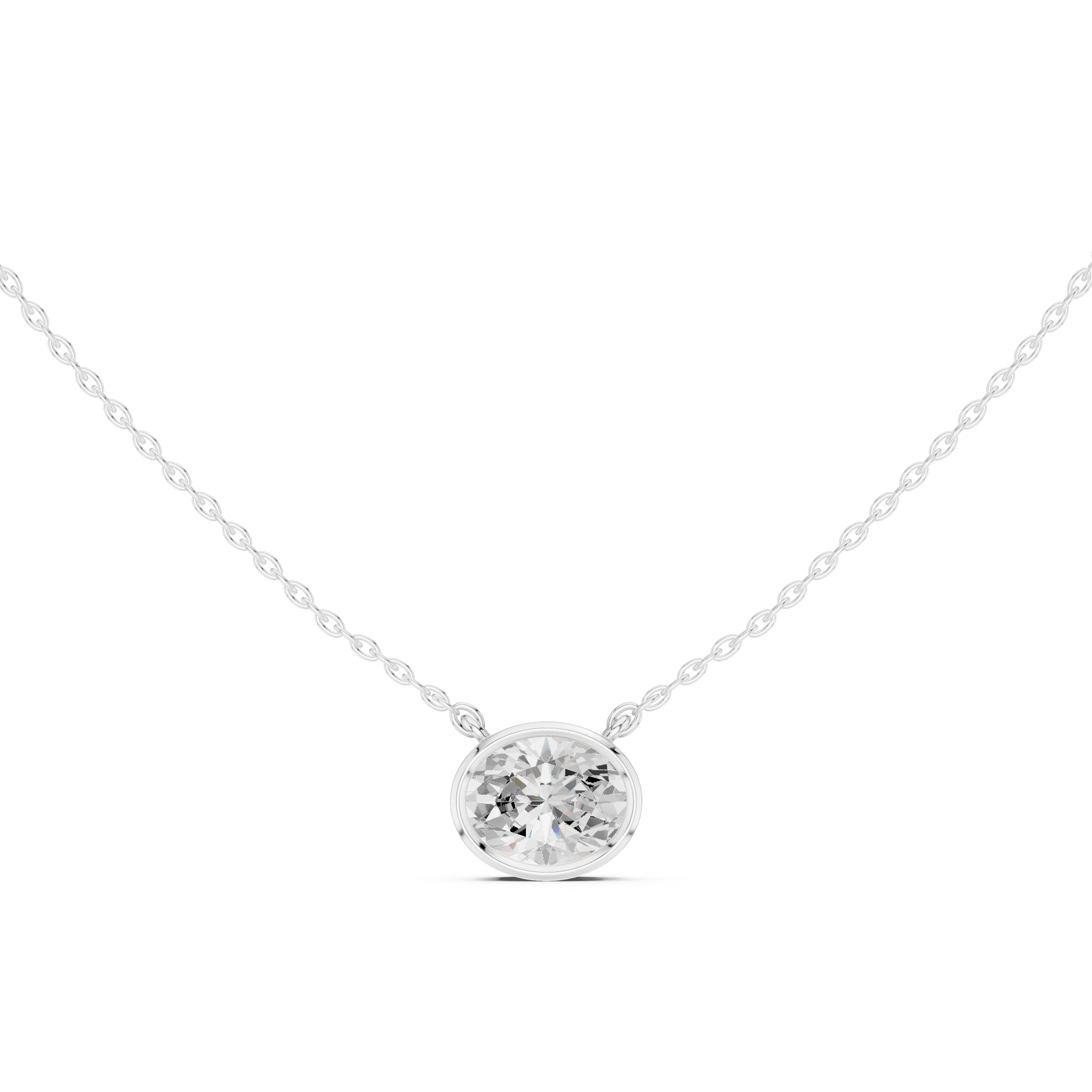 14K Gold Oval Lab-Grown Diamond Bezel Necklace | Sustainable Floating Solitaire Pendant
