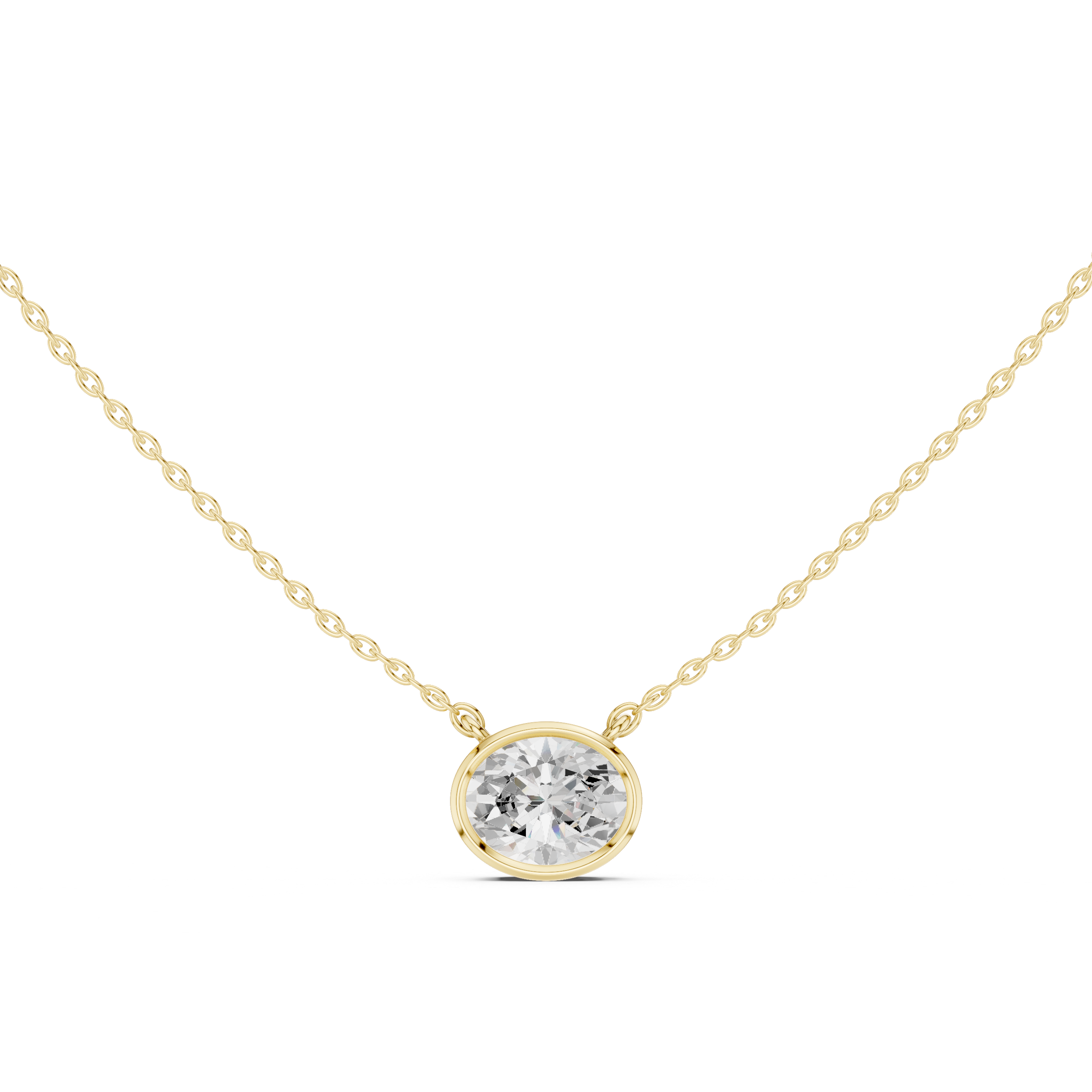 14K Gold Oval Lab-Grown Diamond Bezel Necklace | Sustainable Floating Solitaire Pendant