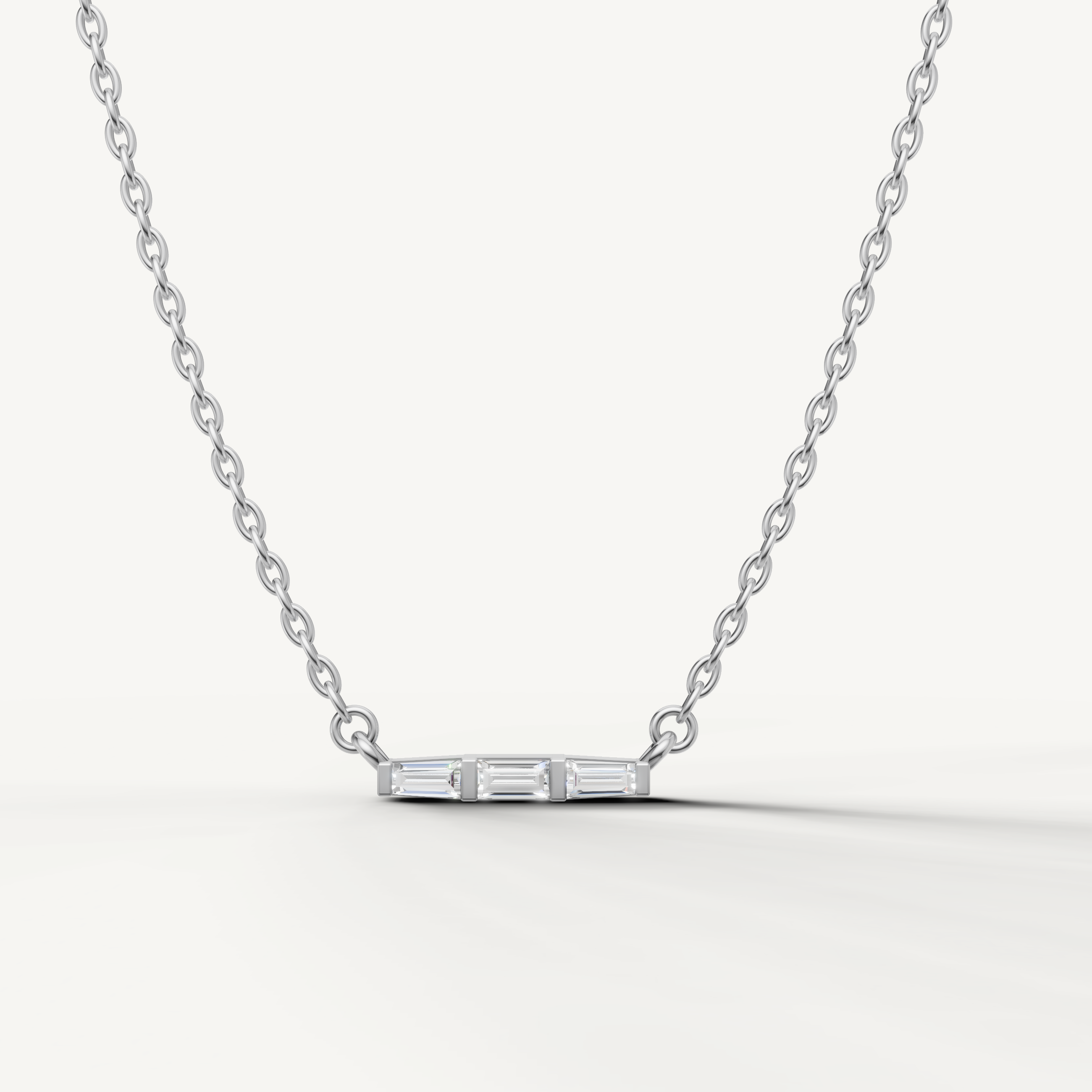 Raul Diamonds Baguette Cut Diamond Bar Pendant Necklace in 14K White Gold