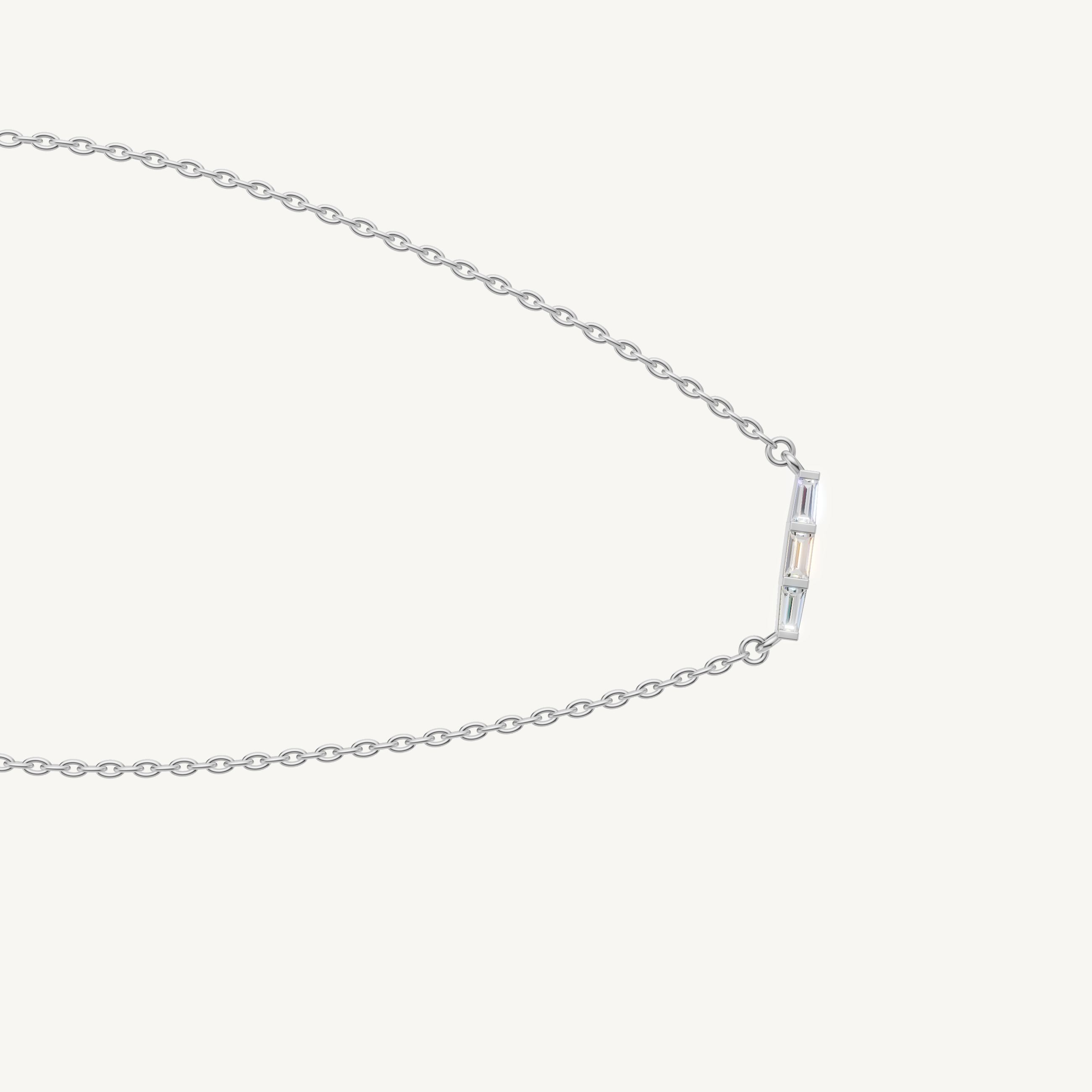 Modern Baguette and Trillion Lab Grown Diamond Necklace in White Gold