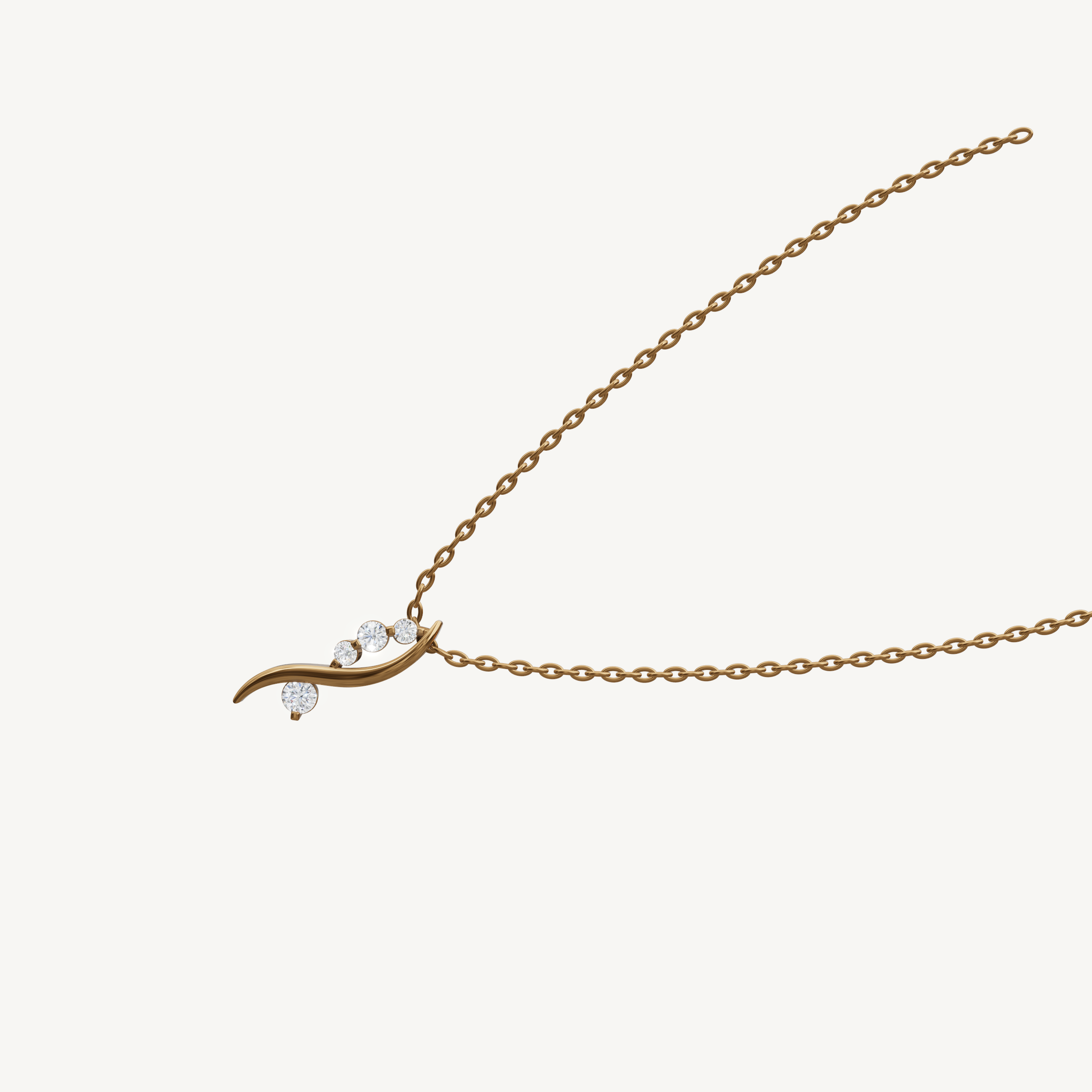 Dainty Wave Shape Lab Diamond Pendant Necklace in Yellow Gold