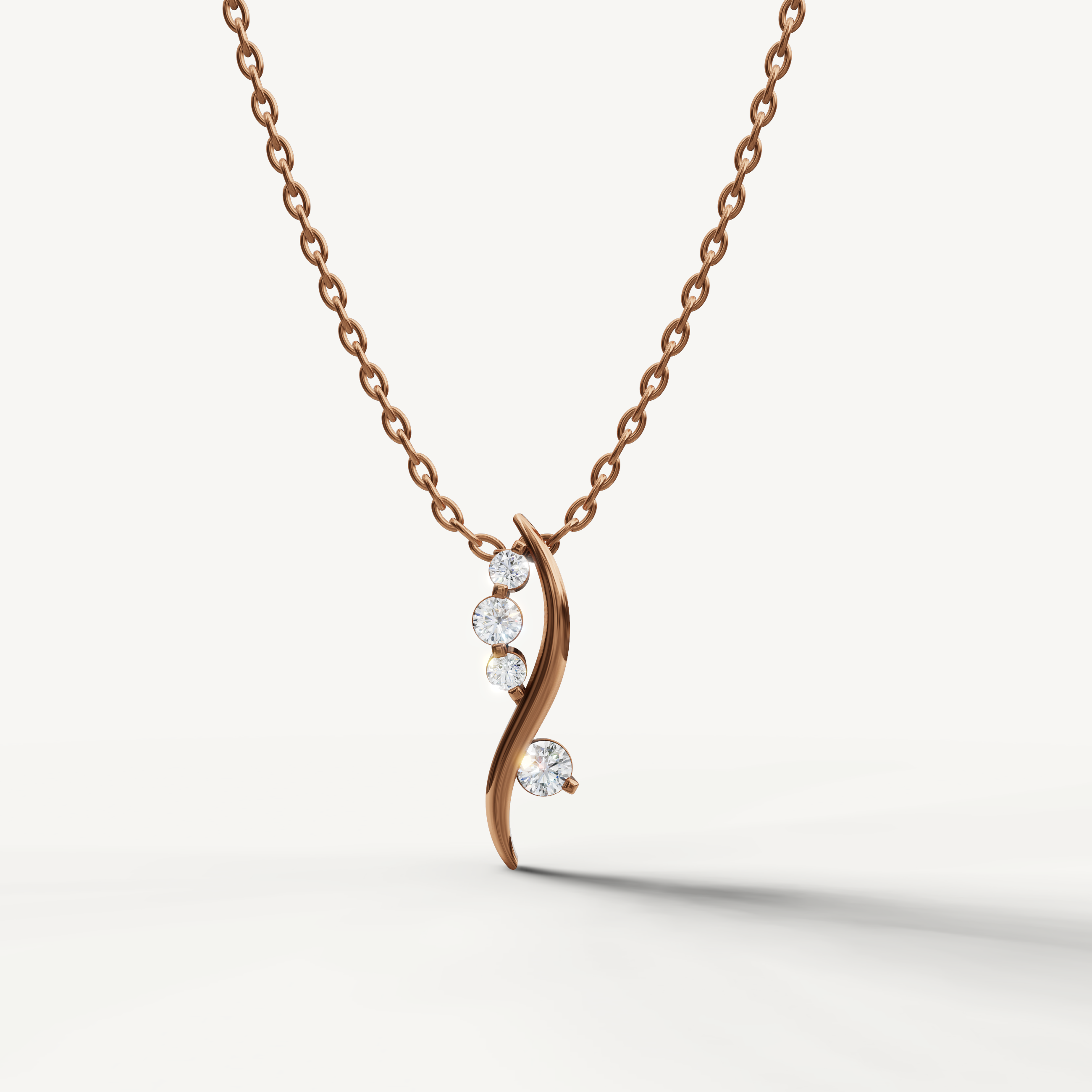 Raul Diamonds Curved Diamond Drop Pendant Necklace in 14K Rose Gold