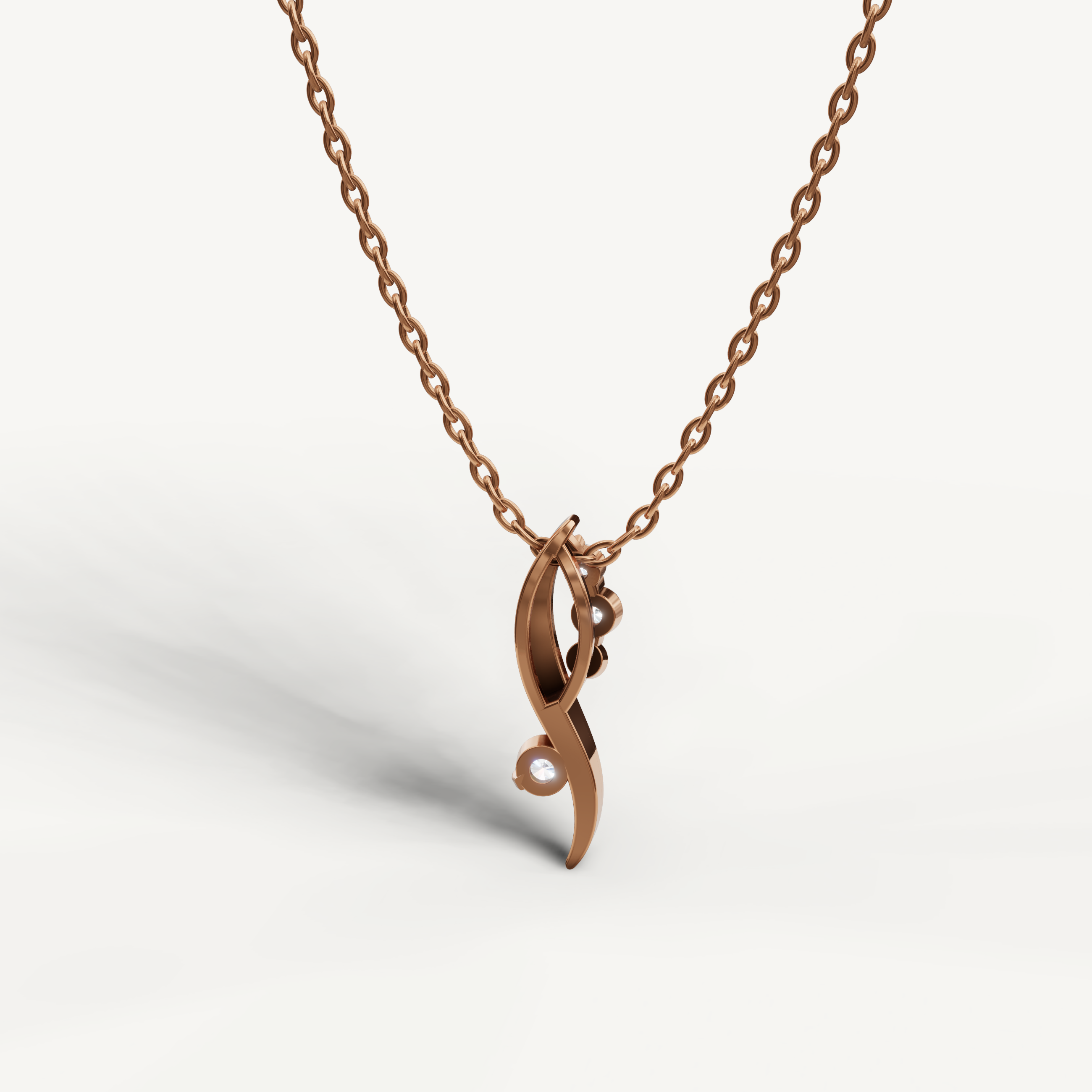 Minimalist Curved Lab Grown Diamond Pendant Necklace in Rose Gold